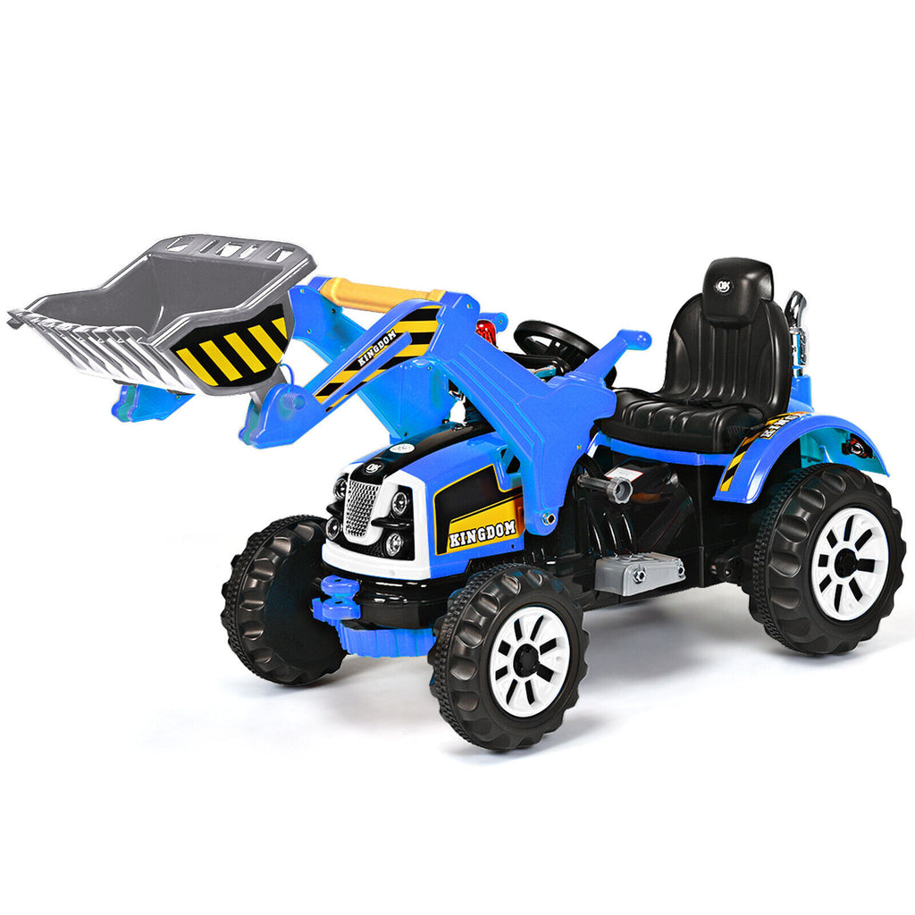 12V Battery Powered Kids Ride on Excavator with Horn and Safety Belt-Blue