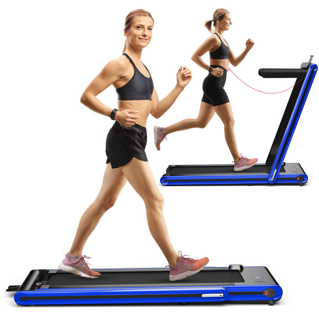 2 in 1 Folding Under Desk Treadmill with Dual LED Display Blue