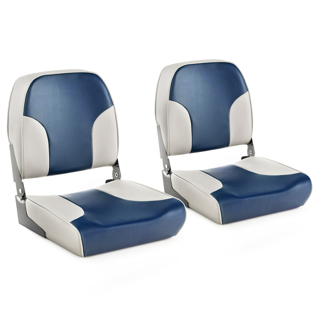 2-Piece Low Back Boat Seat Set with Sponge Padding and Aluminum Hinges-Blue
