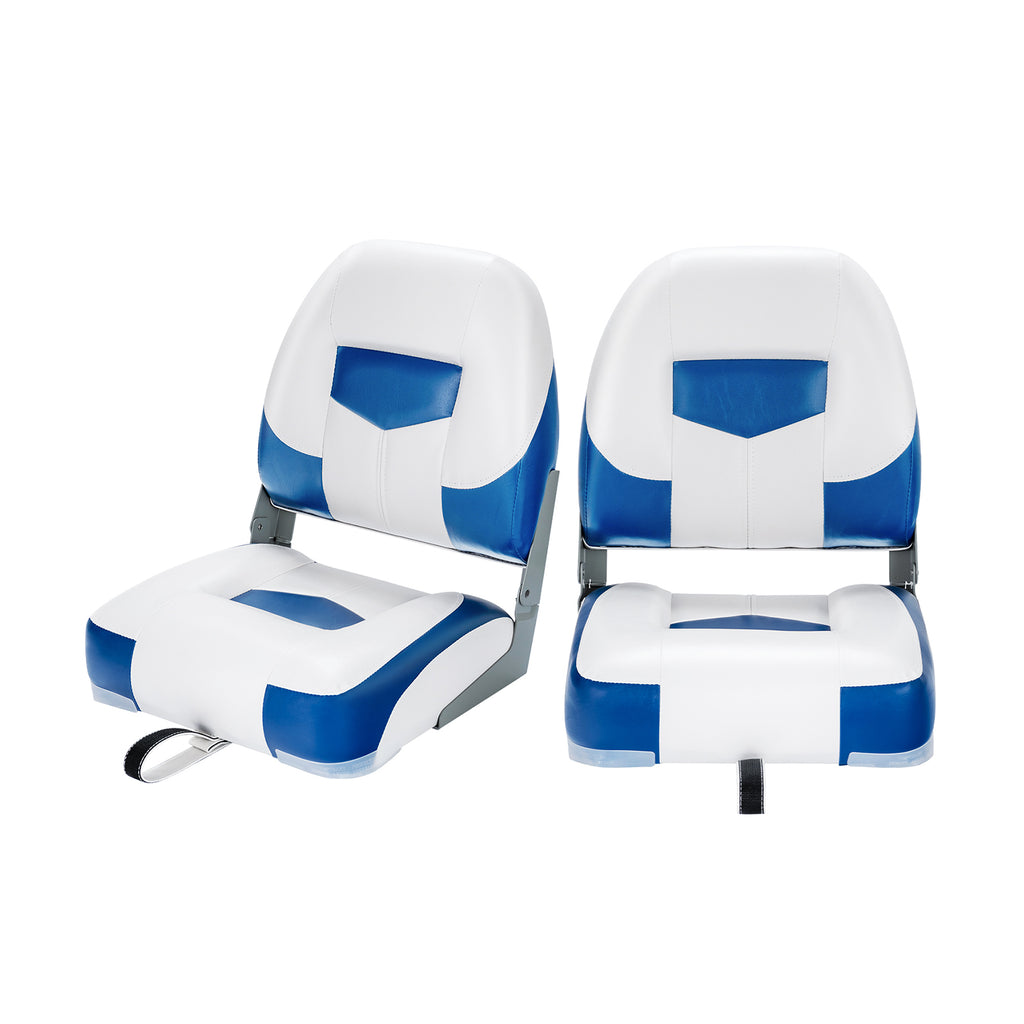 2 Pieces Folding Low-Back Boat Chair Set with Long Fixation Strap-Blue