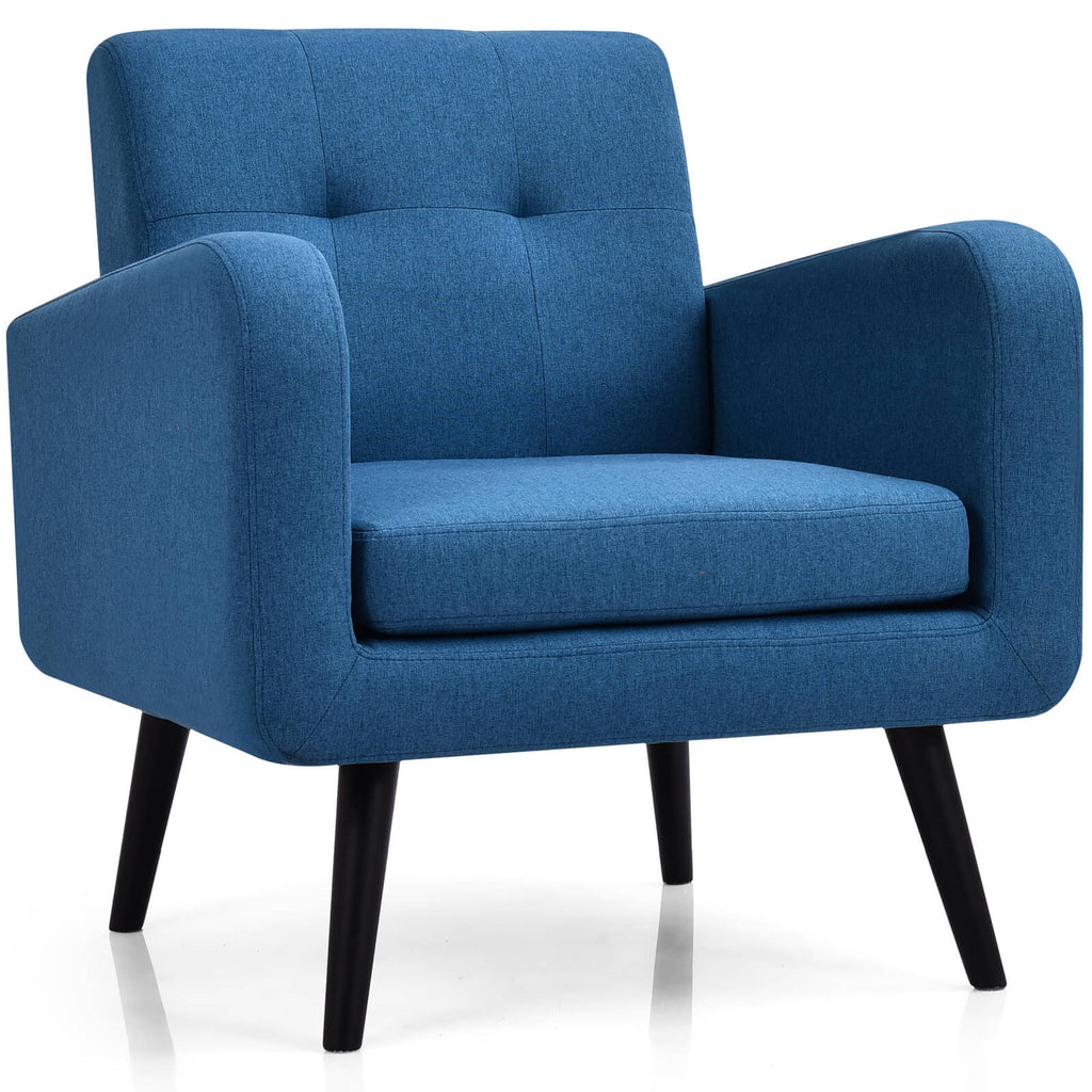 Mid Century Modern Upholstered Accent Chair with Rubber Wood Legs Blue