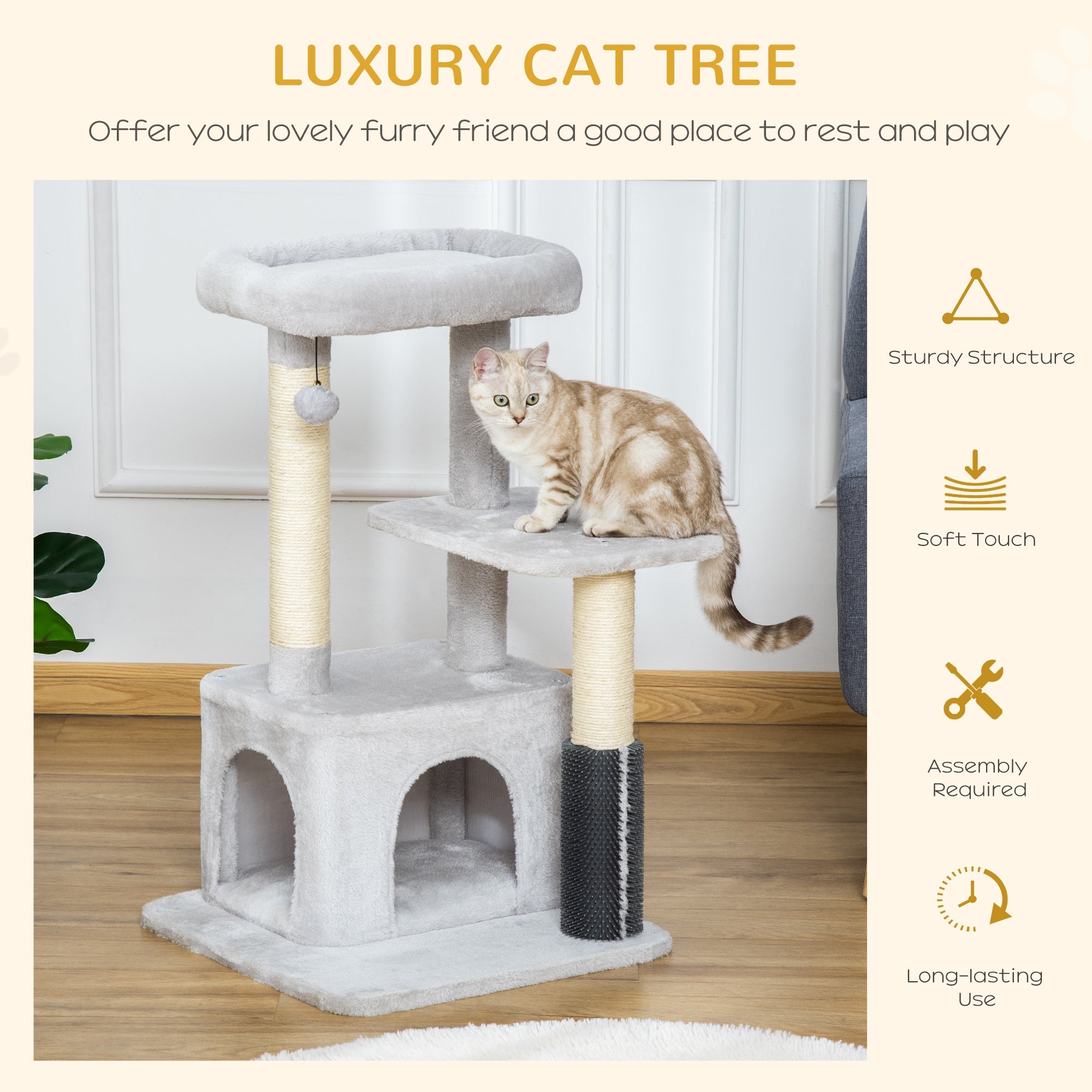 PawHut Cat Tree Tower Climbing Activity Center Kitten Furniture with Sisal Post Scratching Massage Toy 48 x 48 x 80cm Light Grey - Inspirely