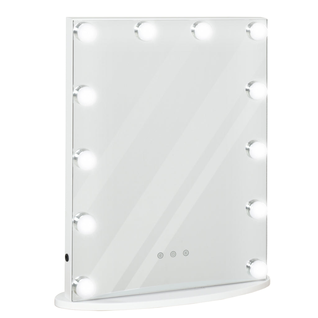 HOMCOM Hollywood Mirror with Lights for Makeup Dressing Table, Lighted Vanity Mirror with 12 Dimmable LED Bulbs and USB Plug in Power Supply, White
