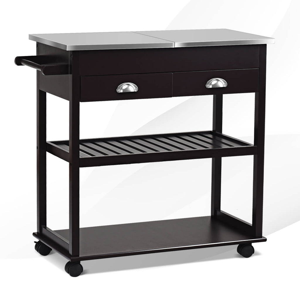3 Tier Rolling Kitchen Island Cart with Drawers Brown