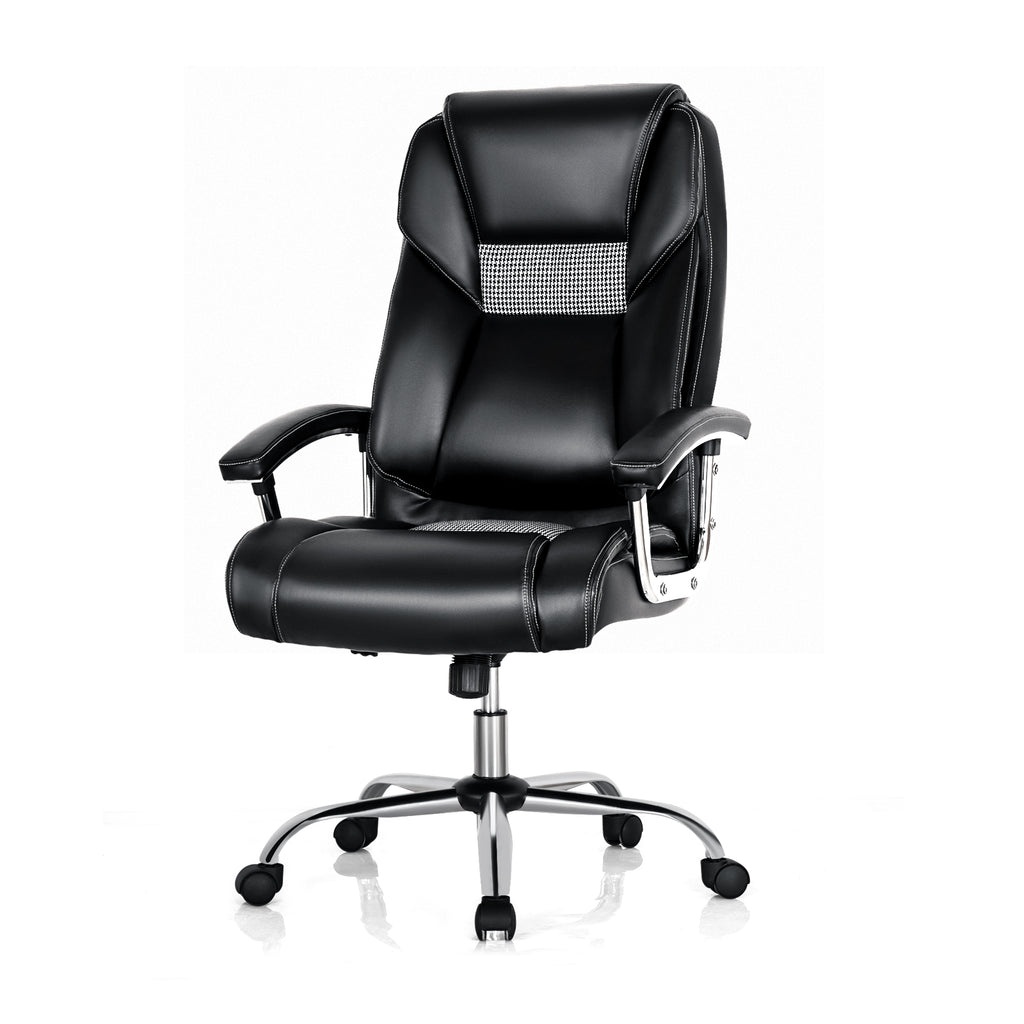 PVC Leather High-back Executive Chair with Padded Armrests-Black