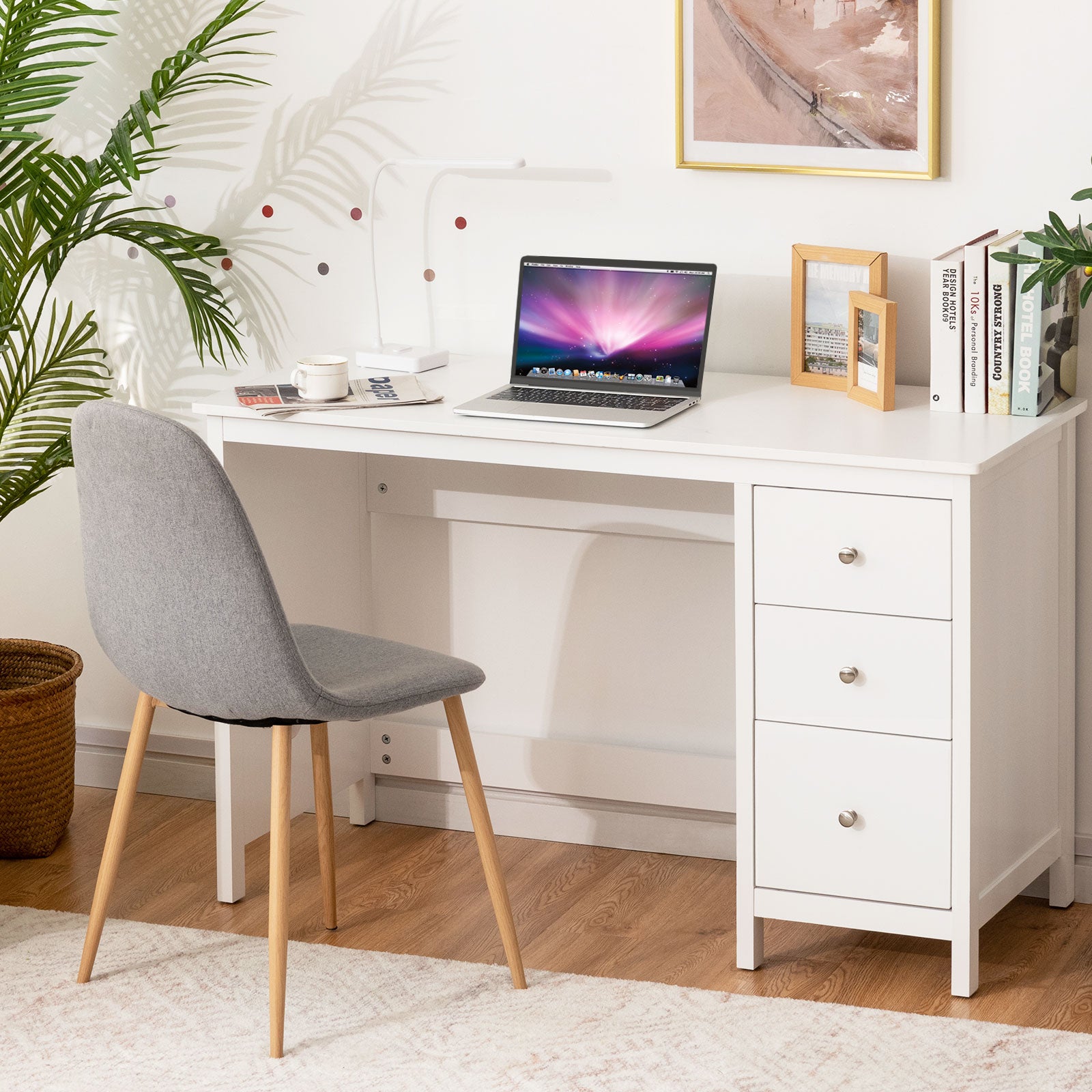Modern Computer Desk with 3 Drawers for Home Office-White