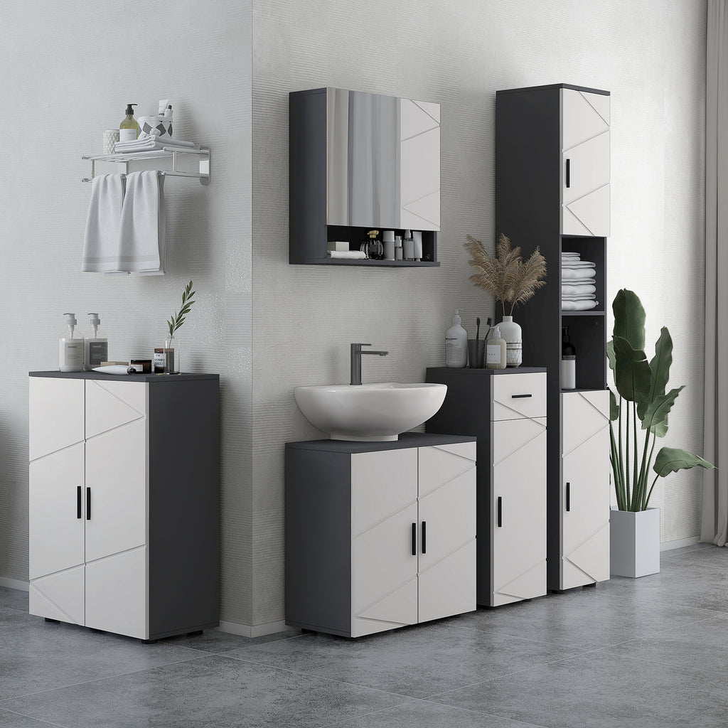 kleankin Slim Bathroom Cabinet, Narrow Bathroom Storage Cabinet with Drawer, Door Cupboard, Adjustable Shelf and Soft Close Mechanism, Grey