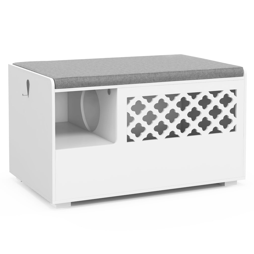 Cat Litter Box Enclosure with Removable Cushion and Door-White