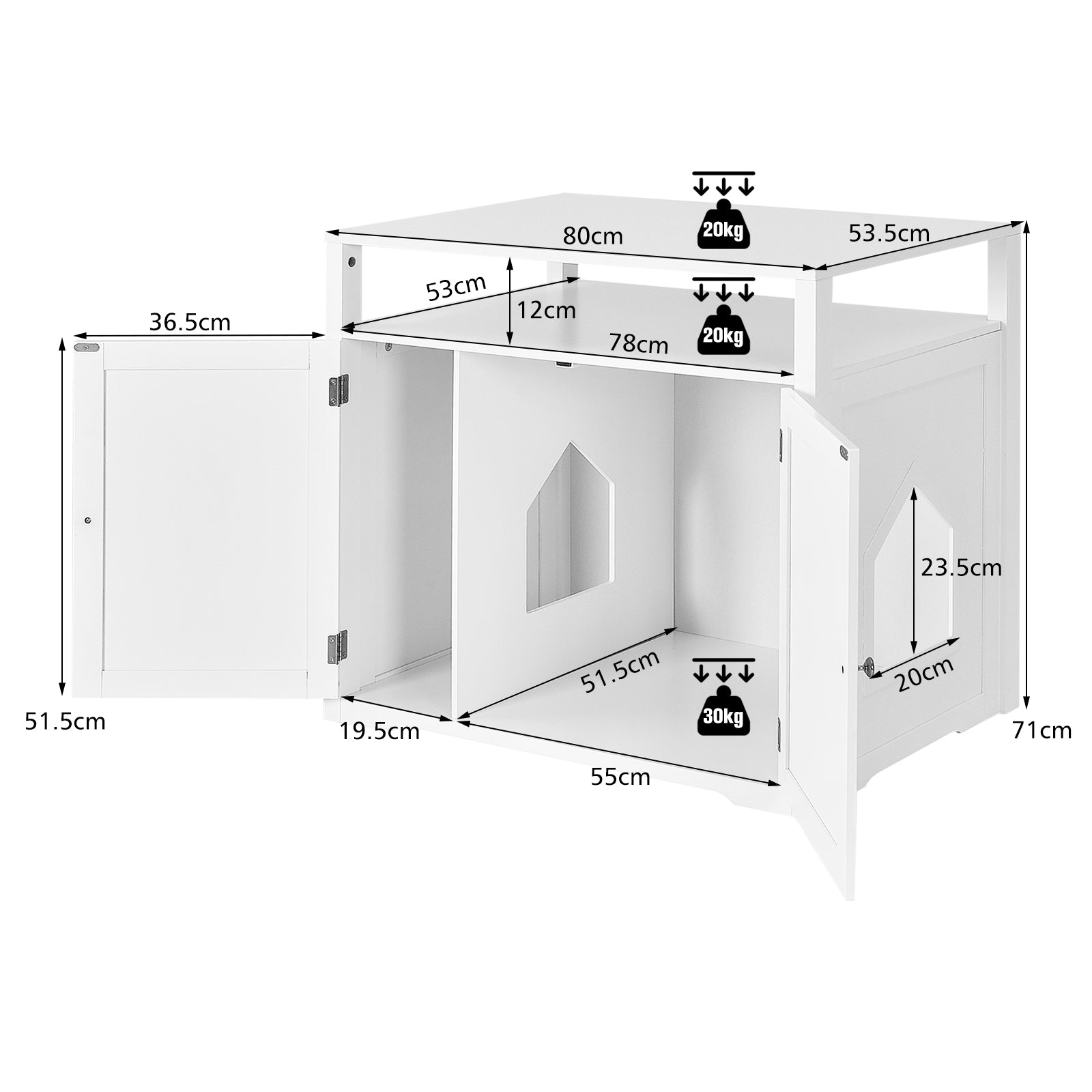 Cat Litter Box Enclosure with Adjustable and Removable Divider-White