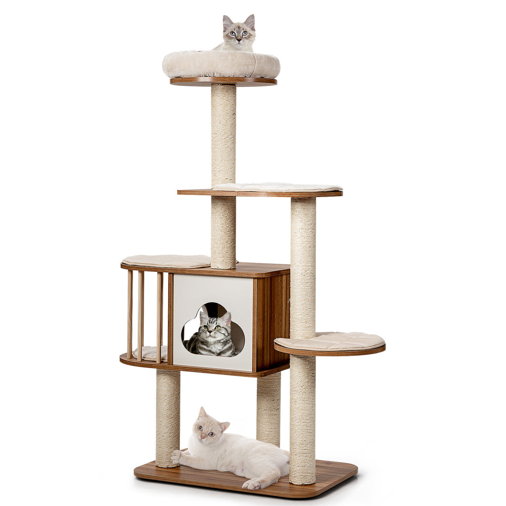 Cat Tree for Indoor Cats with Padded Plush Perch-Brown