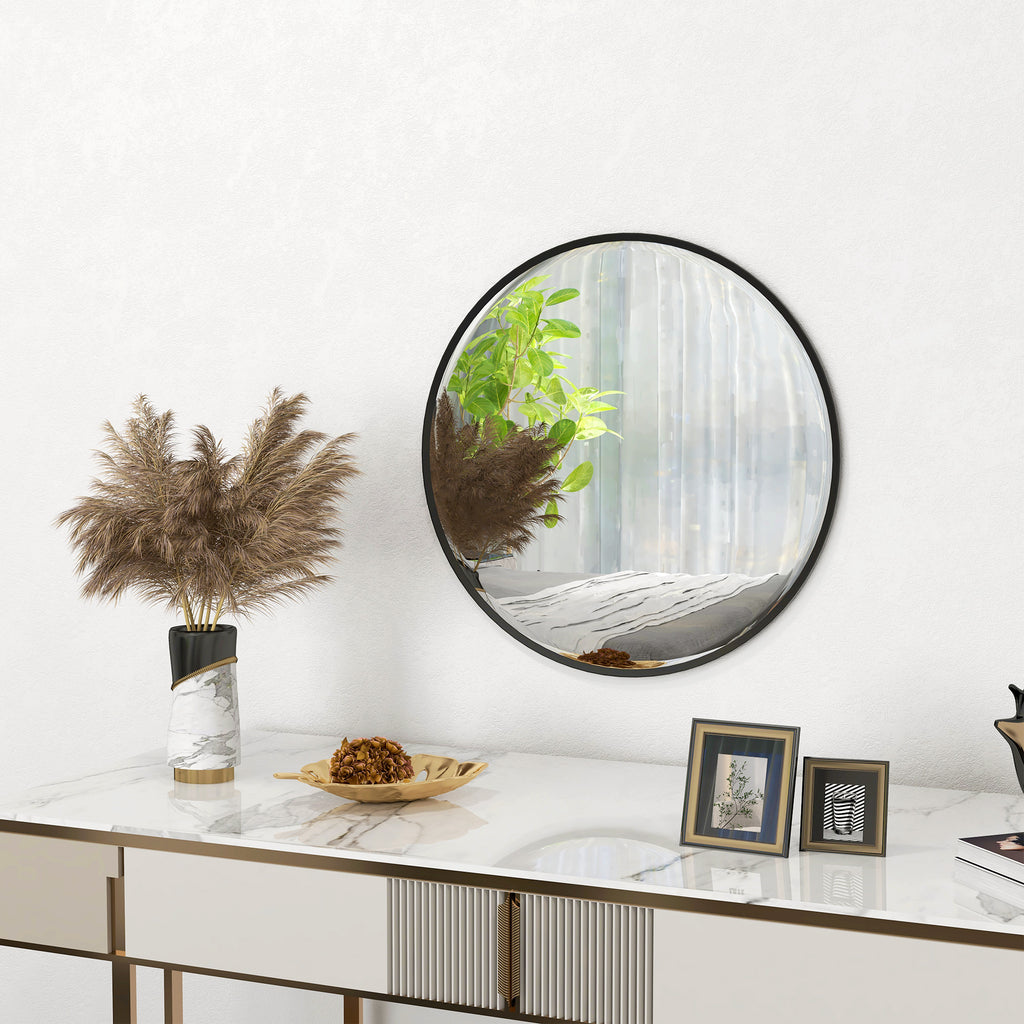 HOMCOM 61cm Decorative Wall Mirror for Bedroom Living Room, Modern Round Bathroom Mirror for Home Decor, Black