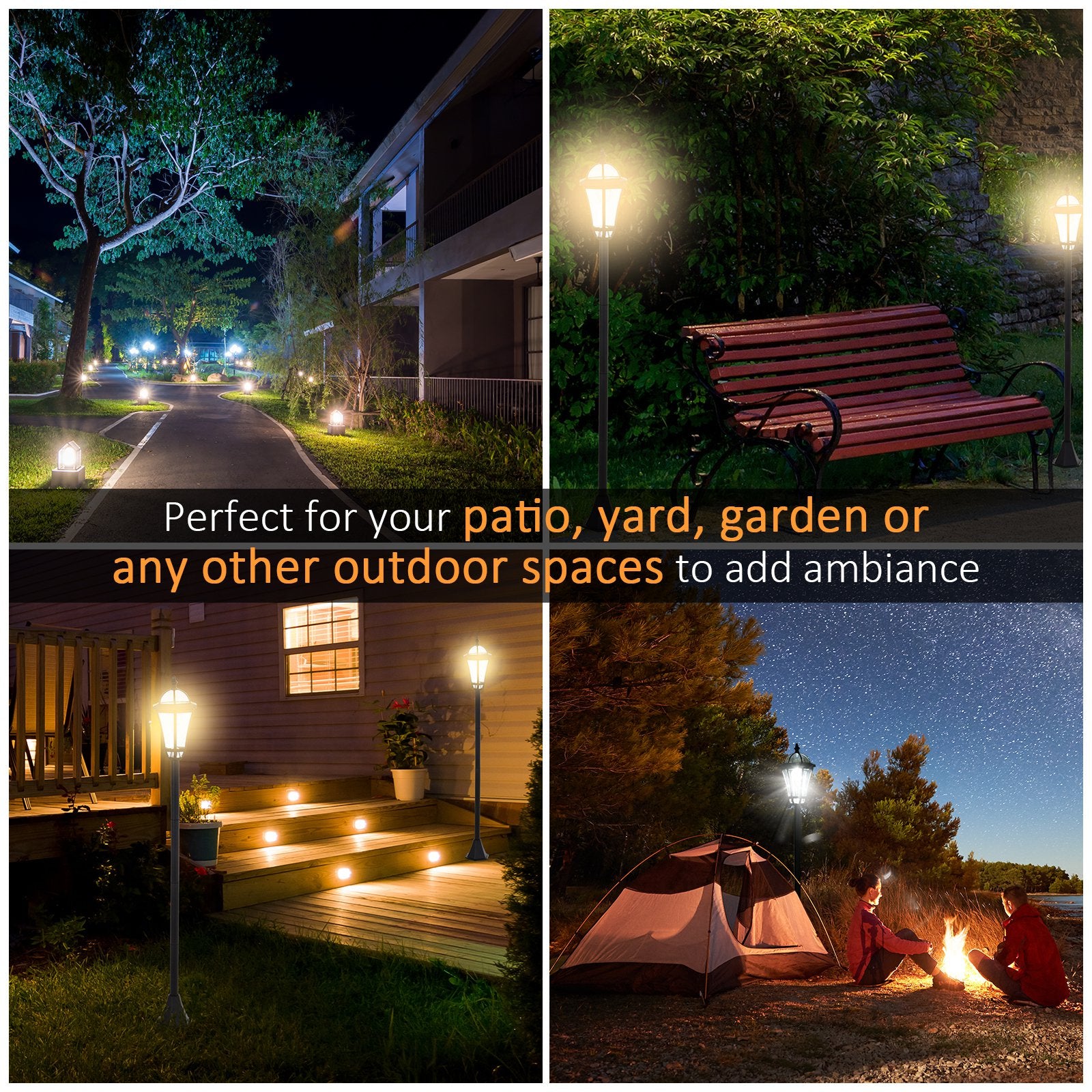 Outsunny 2 PCS LED Garden Lights Lamp Post Solar Powered Lantern Patio Pathway Walkway Outdoor Water-Resist Auto Switch 6-8 Hours Black - Inspirely