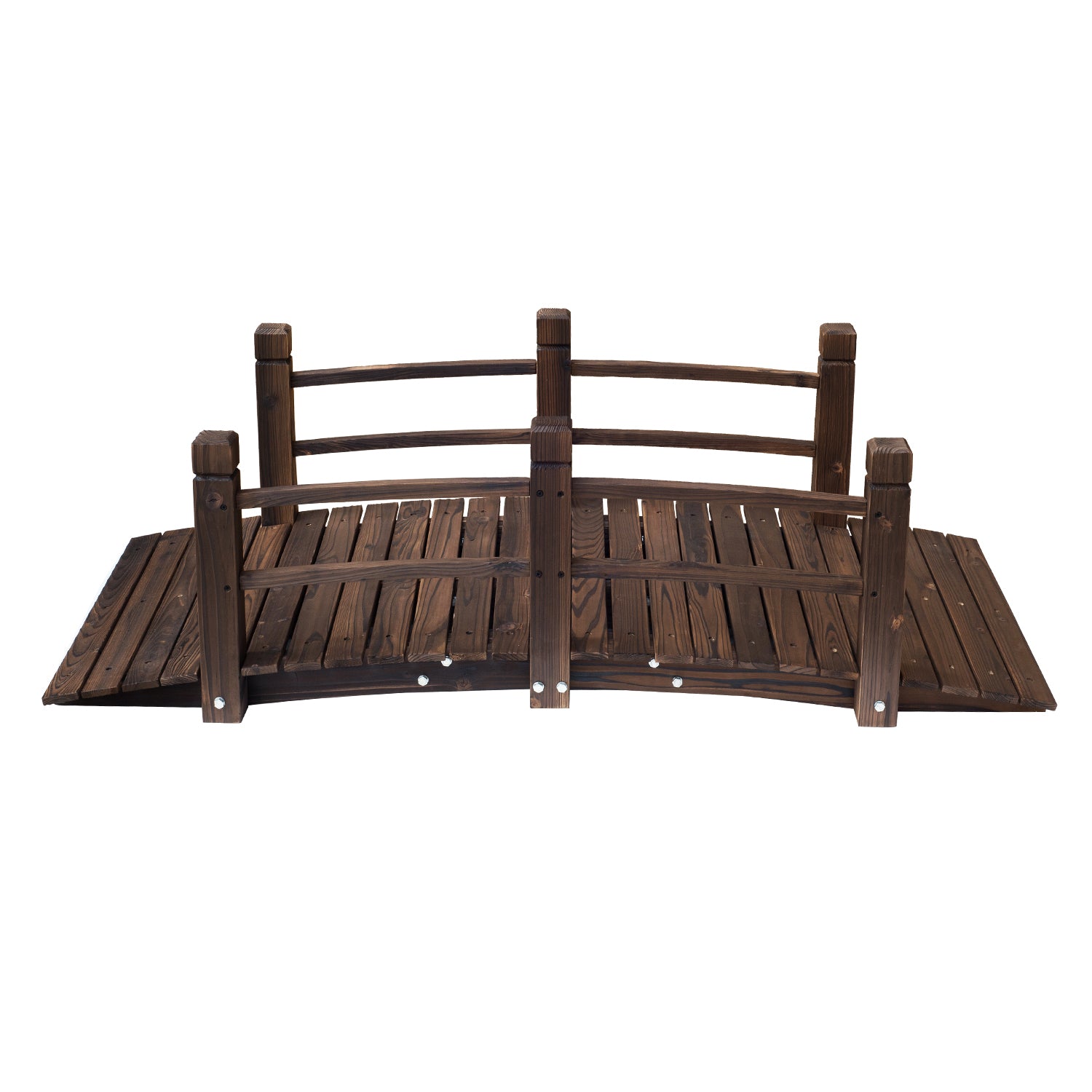 Outsunny Wooden Garden Bridge Lawn Décor Stained Finish Arc Outdoor Pond Walkway w/ Railings - Inspirely