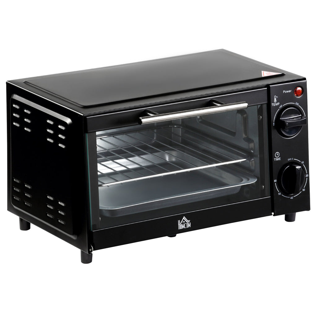 HOMCOM Convection Mini Oven, 9L Countertop Electric Grill, Toaster Oven with Adjustable Temperature, Timer, Baking Tray and Wire Rack, 750W - Inspirely