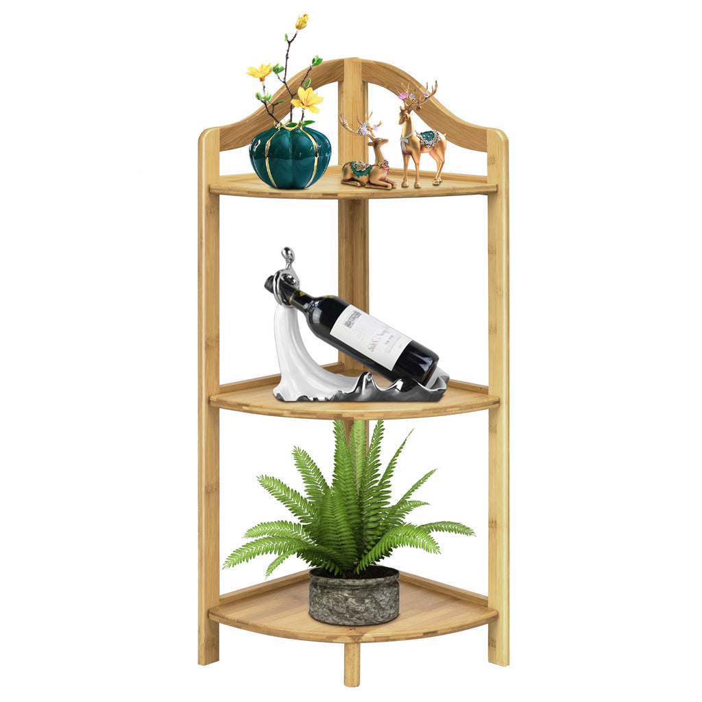 Stand Corner Shelf with 3 Open Compartments