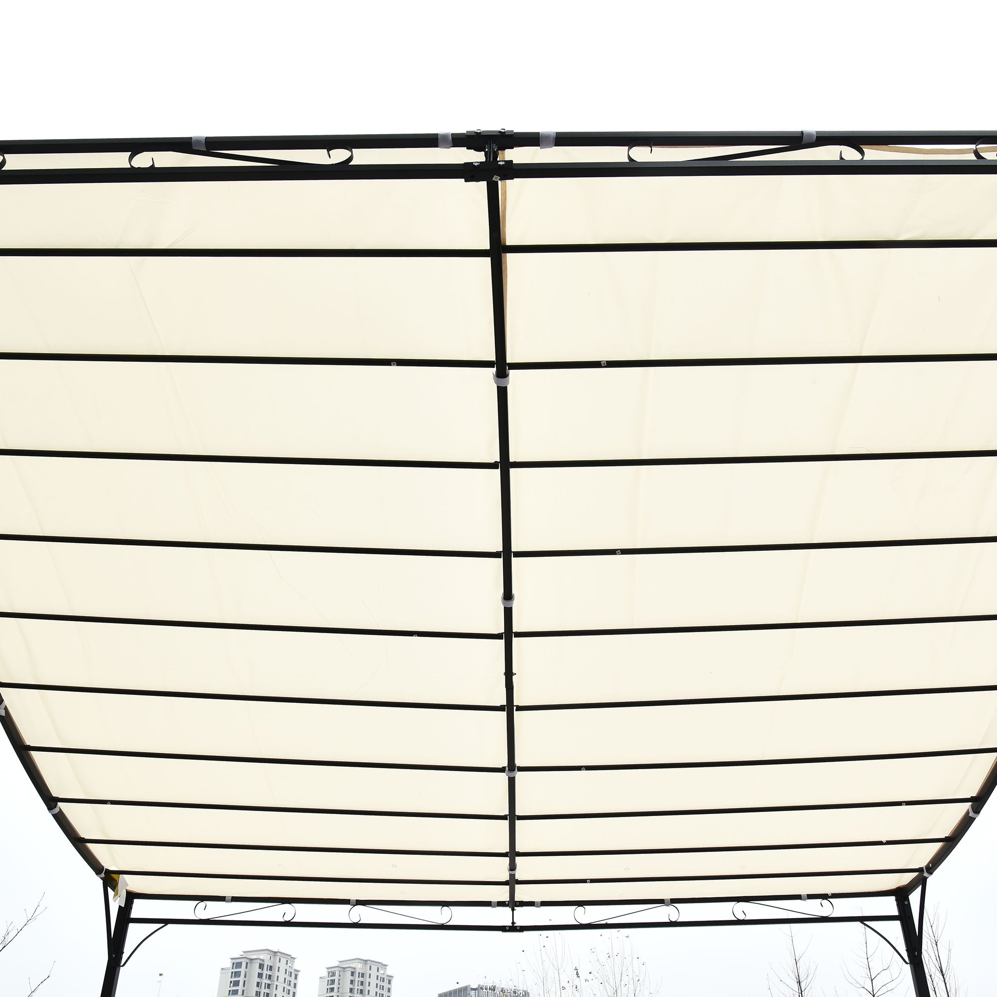 Outsunny Elegant Pergola Gazebo Metal Frame Elegant Scrolling Weather-Resistant Canopy Sun Rain Shade Garden Outdoor Shelter 3x3(m), Cream White - Inspirely