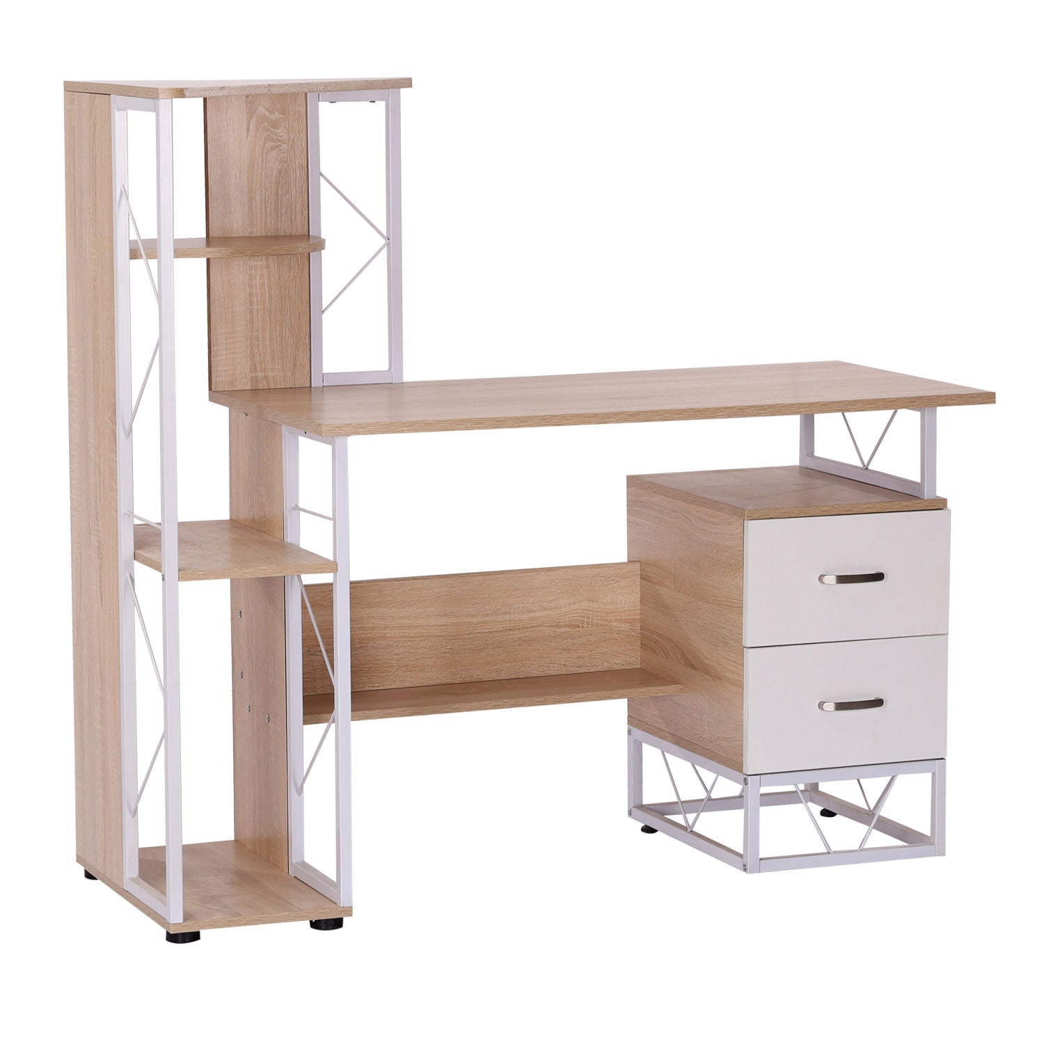 HOMCOM Computer Writing Desk PC Workstation w/2 Drawers Multi-Shelves Home Office Furniture - Inspirely