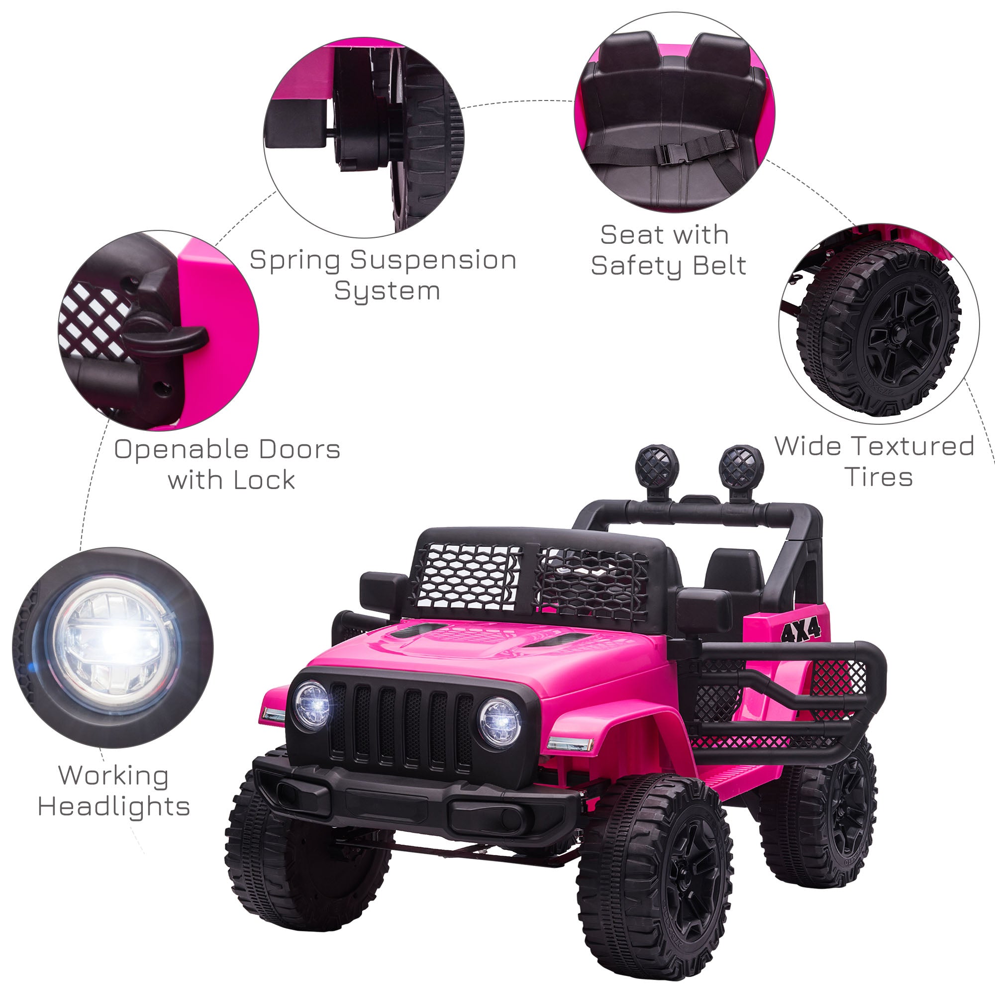 HOMCOM 12V Battery-powered 2 Motors Kids Electric Ride On Car Truck Off-road Toy with Parental Remote Control Horn Lights Suspension Wheels Pink