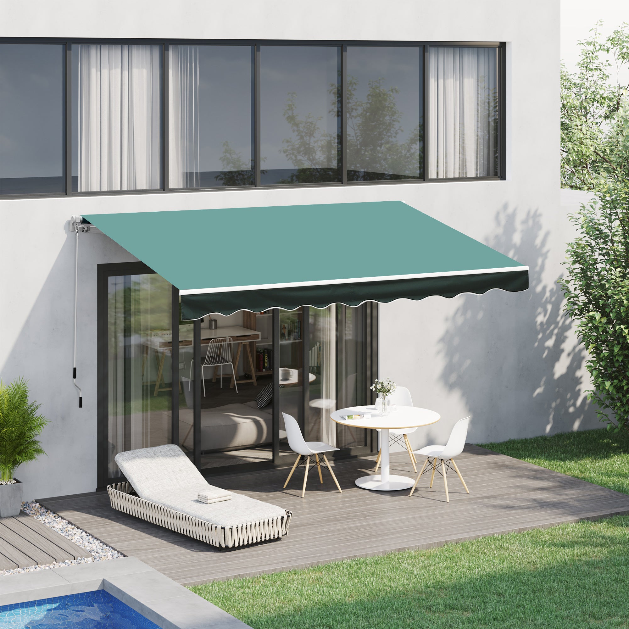 Outsunny Garden Patio Manual Retractable Awning Canopy Sun Shade Shelter, 3x2.5 m-Dark Green - Inspirely