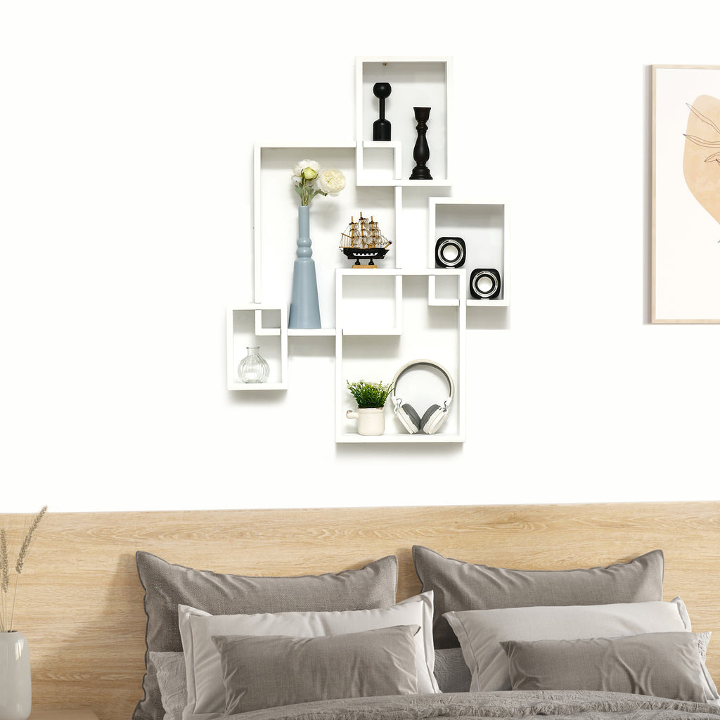 HOMCOM Floating Shelves, Wall Mounted Interlocking Cube Shelves, Display Wall Shelf for Living Room, Bedroom, Hallways, White