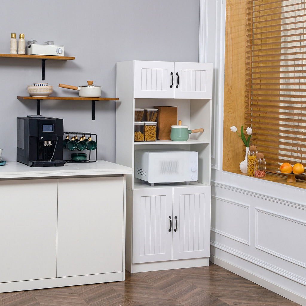 HOMCOM Kitchen Cupboard, 5-Tier Storage Cabinet with Adjustable Bottom Shelf, Open Microwave Countertop, White