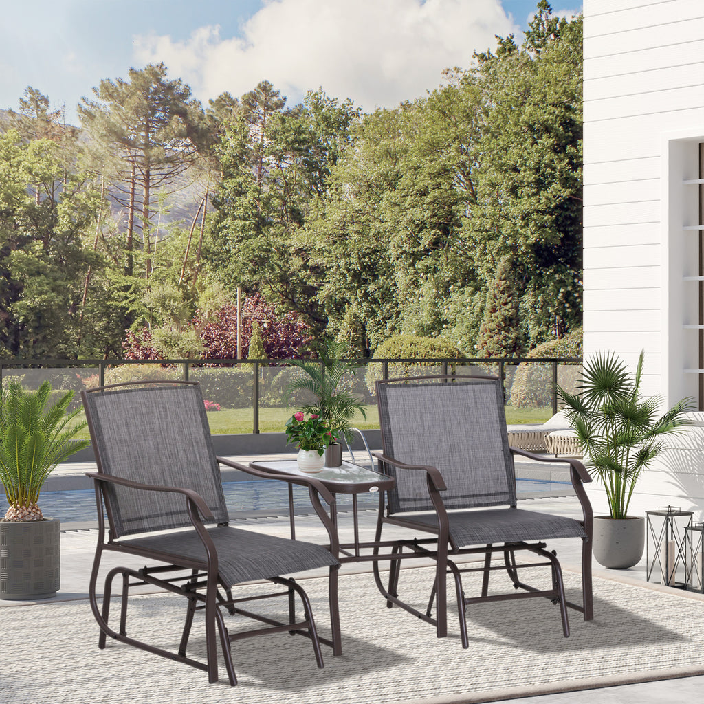 Outsunny Garden Double Glider Rocking Chairs Gliding Love Seat with Middle Table Conversation Set Patio Backyard Relax Outdoor Furniture Grey - Inspirely