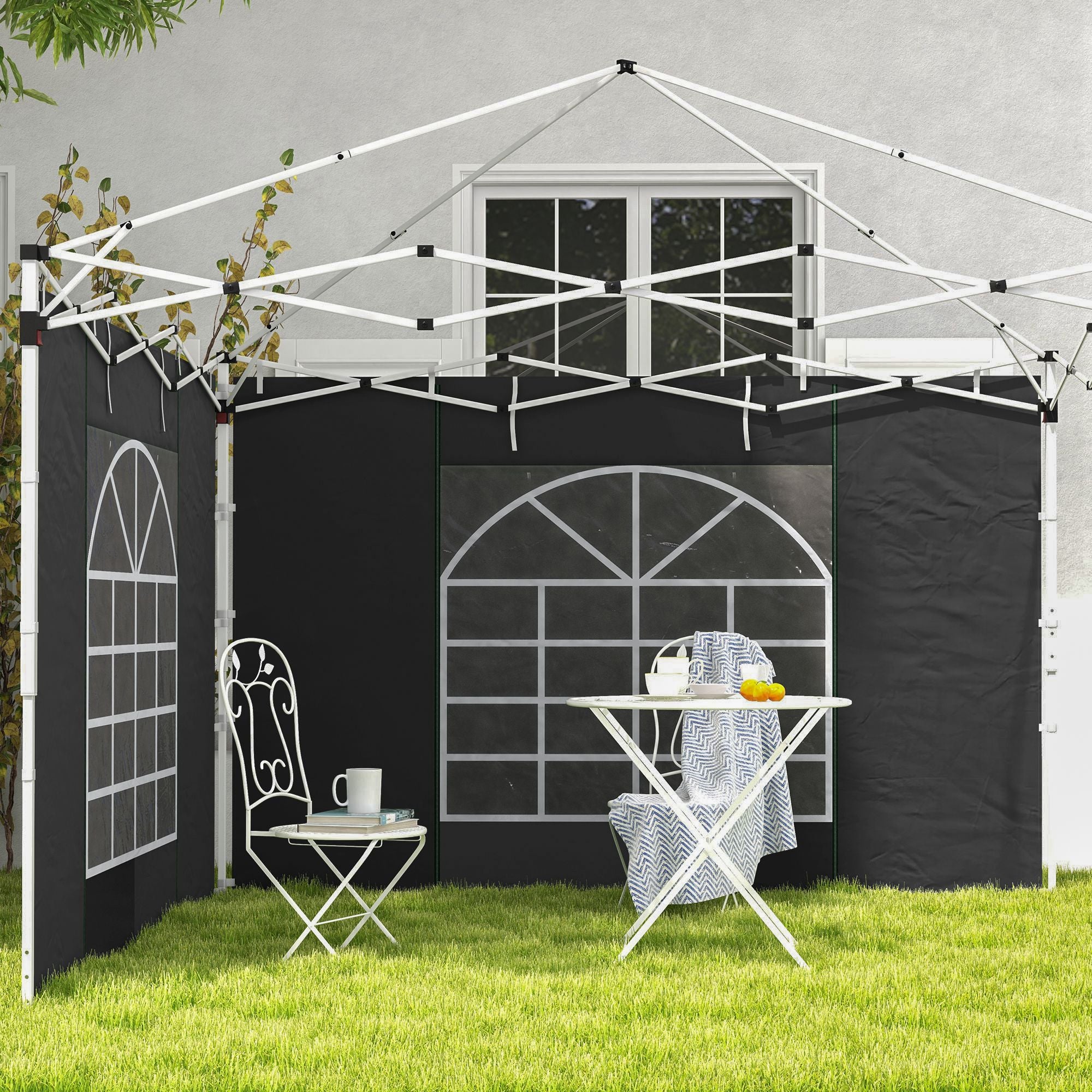 Outsunny Gazebo Side Panels, 2 Pack Sides Replacement, for 3x3(m) or 3x6m Pop Up Gazebo, with Windows and Doors, Black
