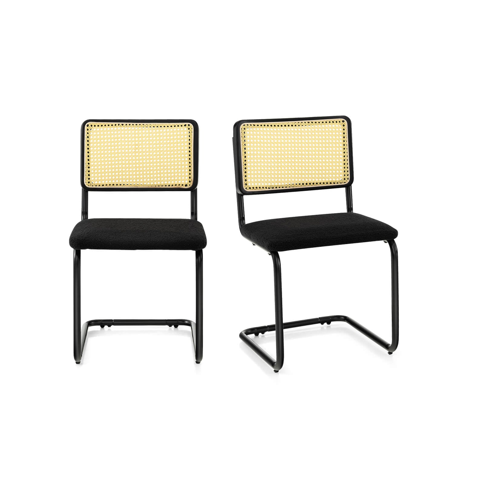 2 Pieces Mid-Century Modern Dining Chair with Cantilever Design-Black