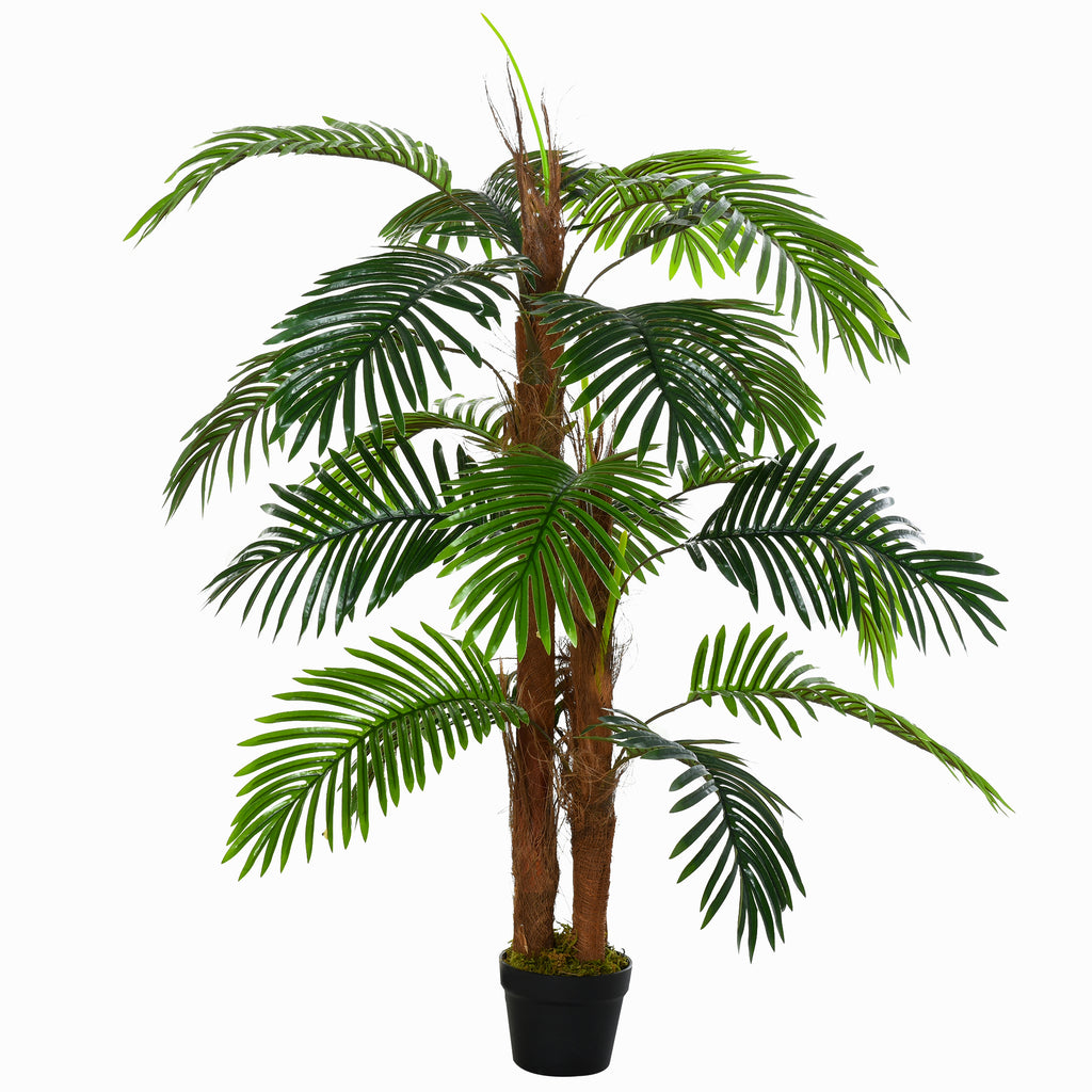 Outsunny 120cm/4FT Artificial Palm Tree Decorative Plant  w/ 19 Leaves Nursery Pot Fake Plastic Indoor Outdoor Greenery Home Office Décor - Inspirely