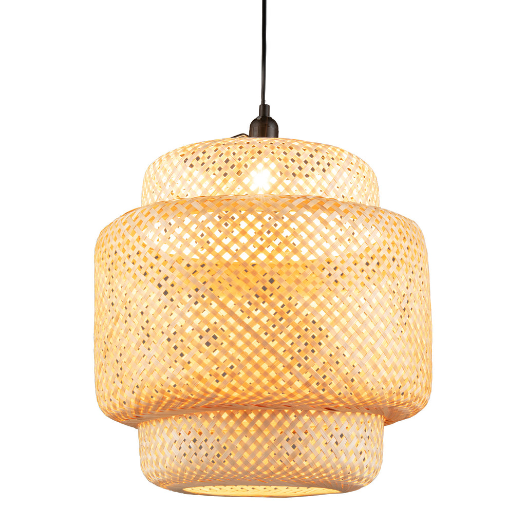 Bamboo Pendant Light with Lampshade and Plug in Cord