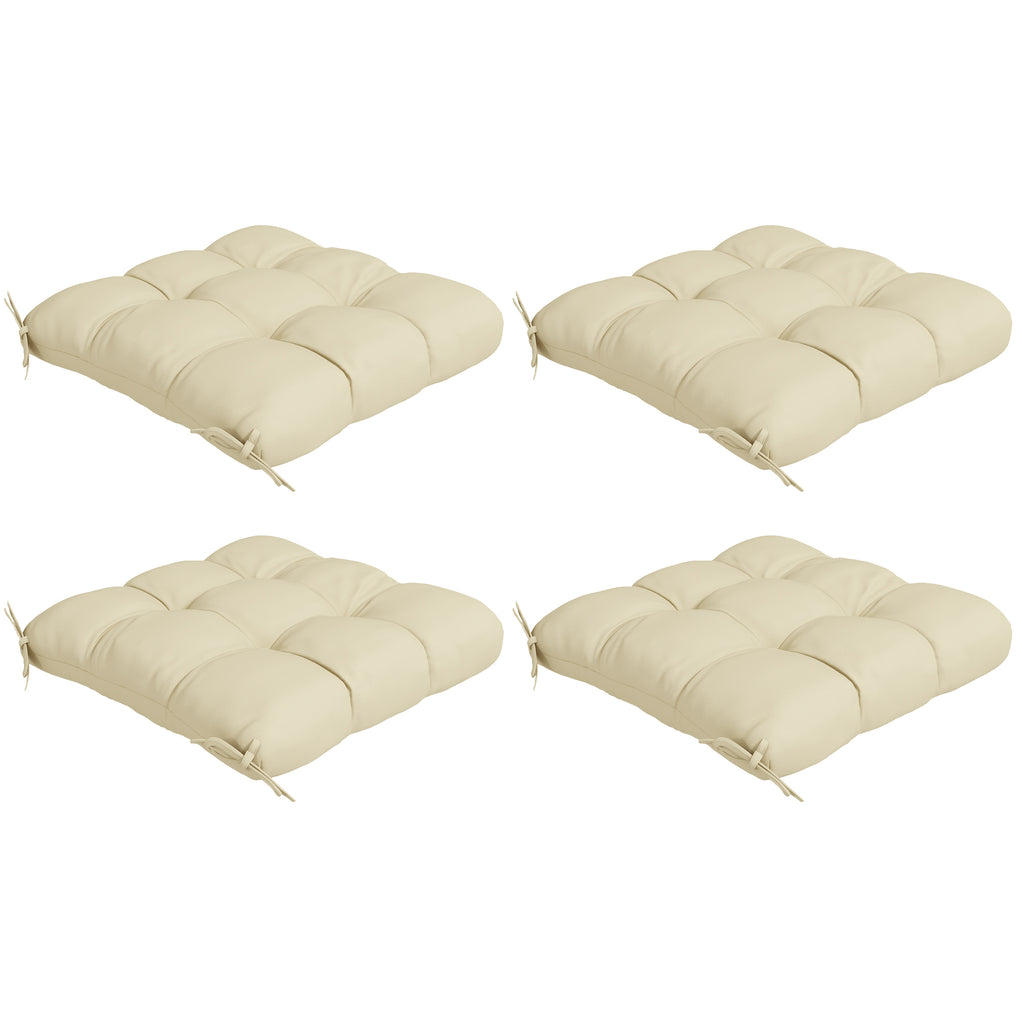 Outsunny 4-Piece Seat Cushion Pillows Replacement, Patio Chair Cushions Set with Ties for Indoor Outdoor, Beige