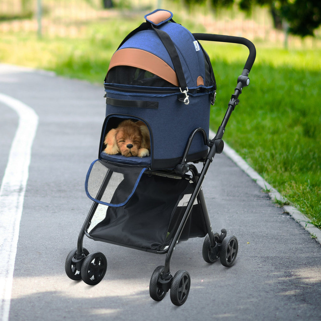 Pet Stroller Pushchair Oxford Cloth 2-in-1 Convertible Blue/Orange - Inspirely