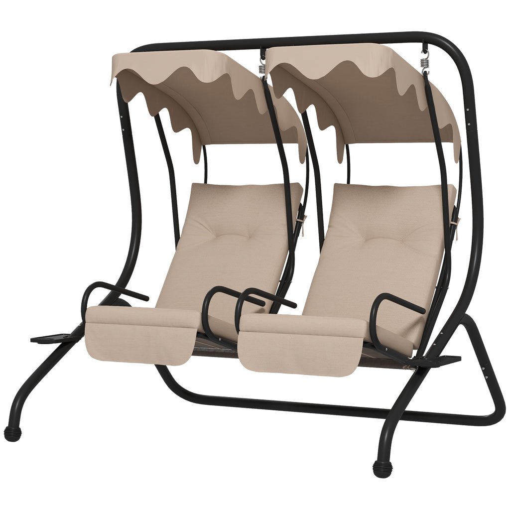 Outsunny Canopy Swing Chair Modern Garden Swing Seat Outdoor Relax Chairs w/ 2 Separate Chairs, Cushions and Removable Shade Canopy, Beige