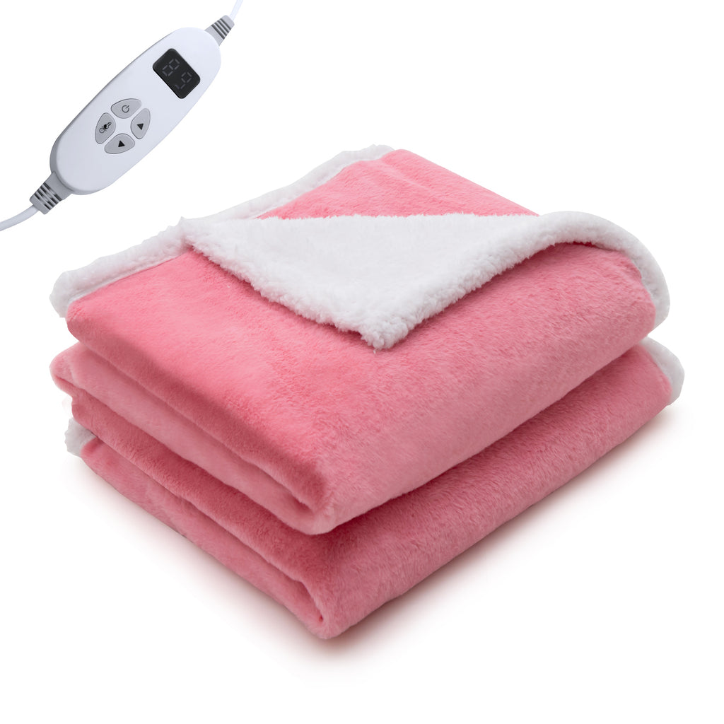 Electric Heated Blanket Throw with 10 Heat Settings-Pink