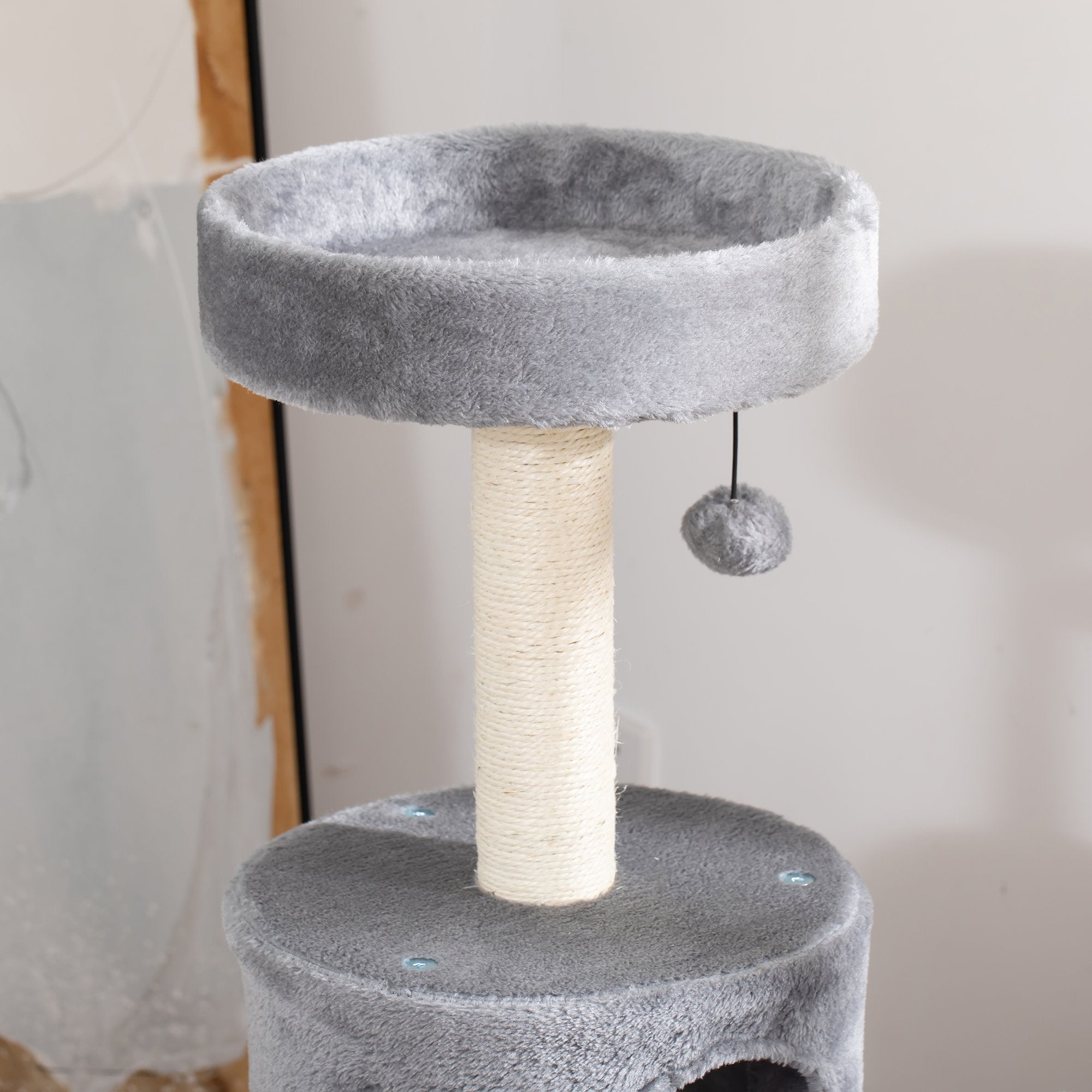 PawHut Cat Tree Tower Climbing Activity Center Kitten Furniture with Jute Scratching Post Bed Tunnel Perch Hanging Balls Grey - Inspirely
