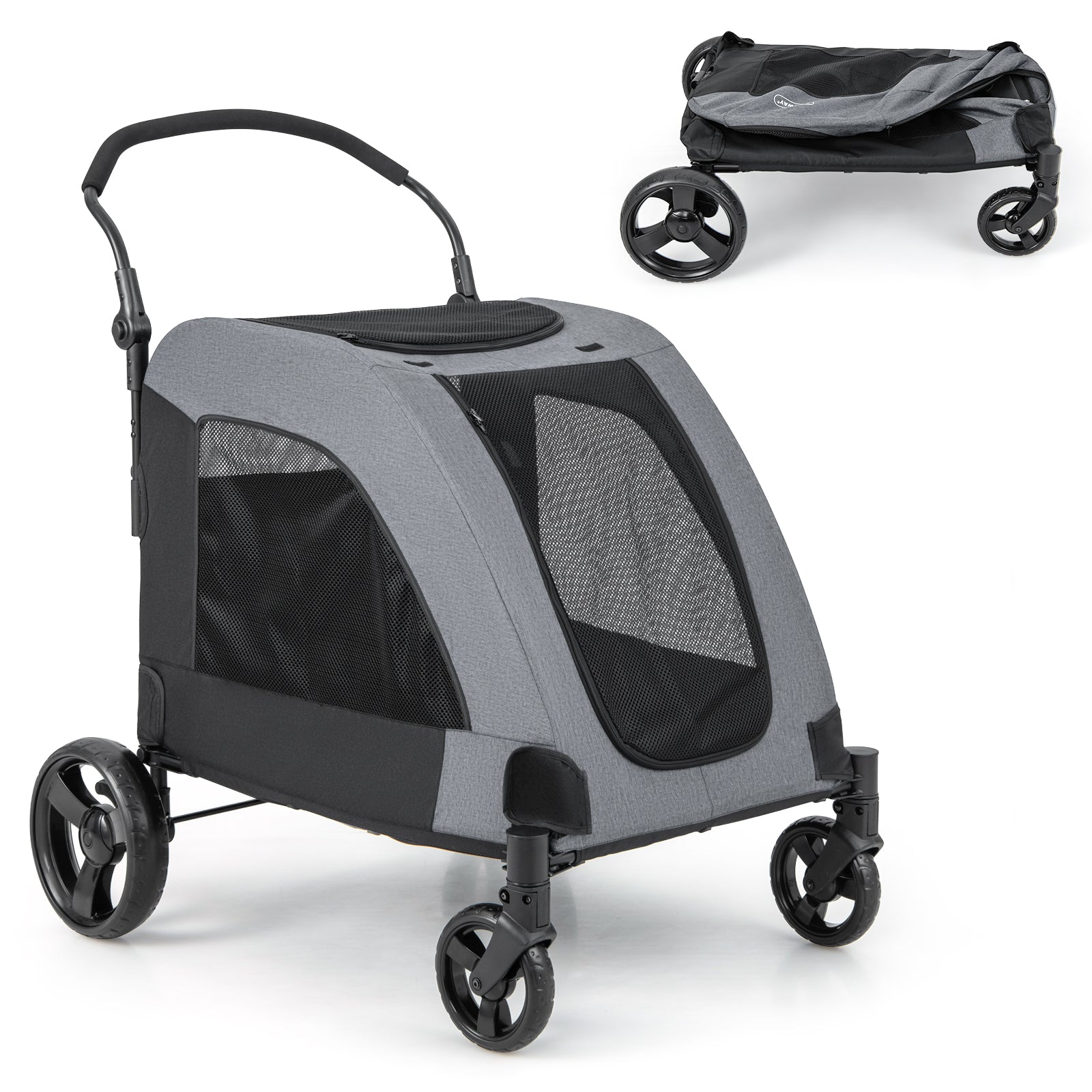 Extra Large Dog Stroller Foldable Pet Stroller with Dual Entry-Grey