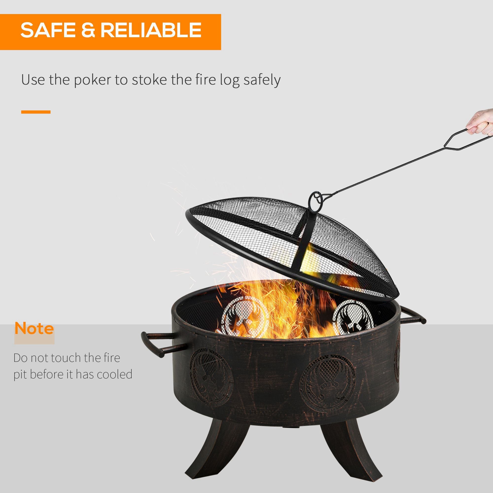 Outsunny Outdoor Fire Pit with Screen Cover, Portable Wood Burning Firebowl with Poker for Patio, Backyard, Bronze - Inspirely