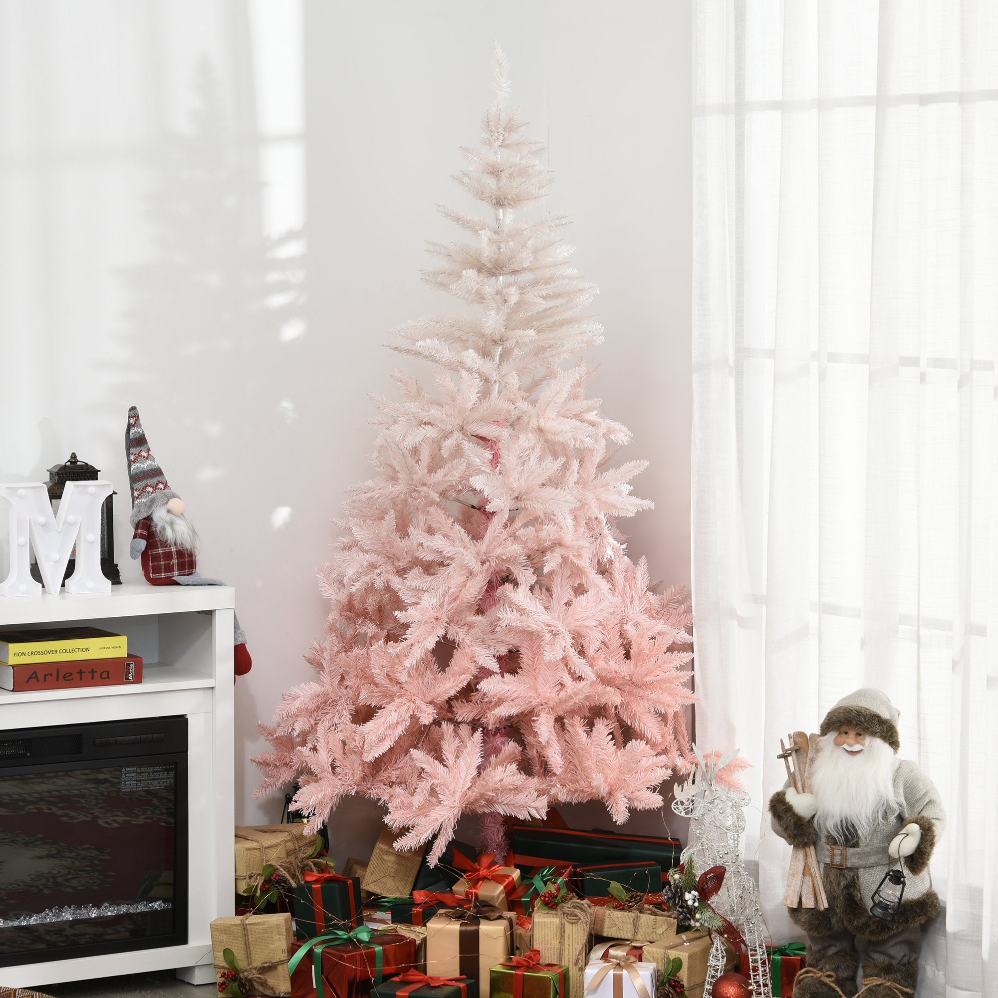 HOMCOM 6ft Christmas Decorations Realistic Design Faux Christmas Tree w/ Metal Stand and Quick Setup - Pink - Inspirely