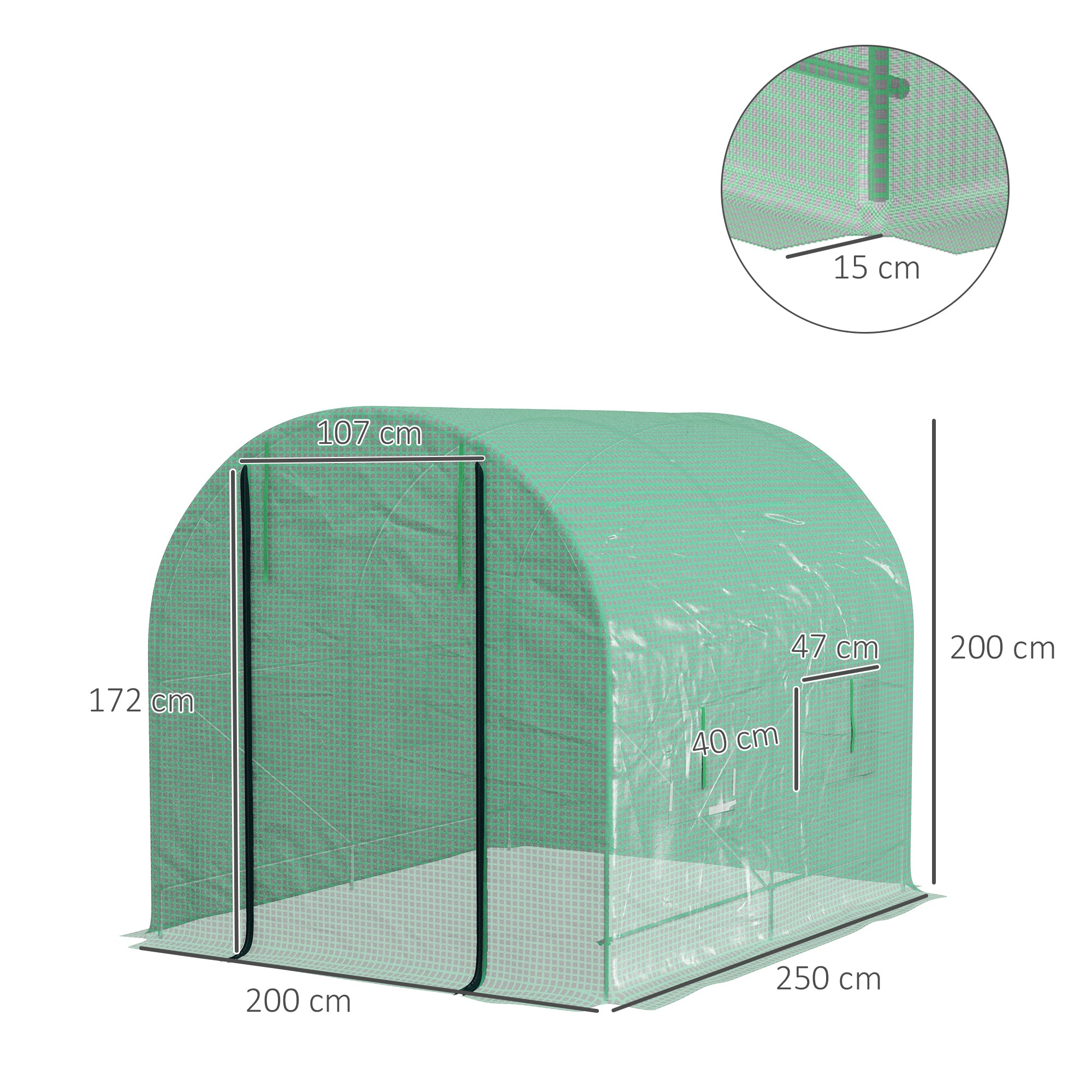 Outsunny 2.5 x 2m Walk-In Polytunnel Greenhouse, with Steel Frame, PE Cover, Roll-Up Door and 4 Windows, Green