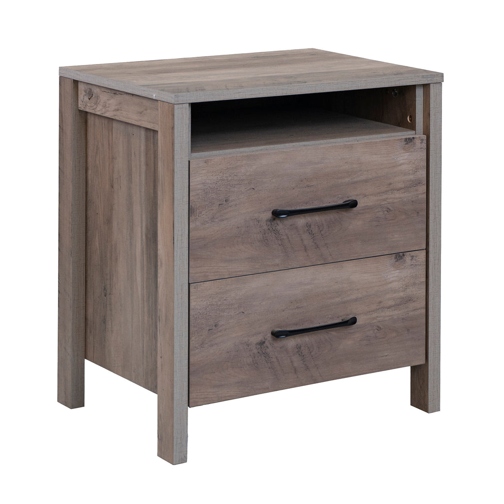 Farmhouse Nightstand Bed Side Table with 2 Drawers-Grey
