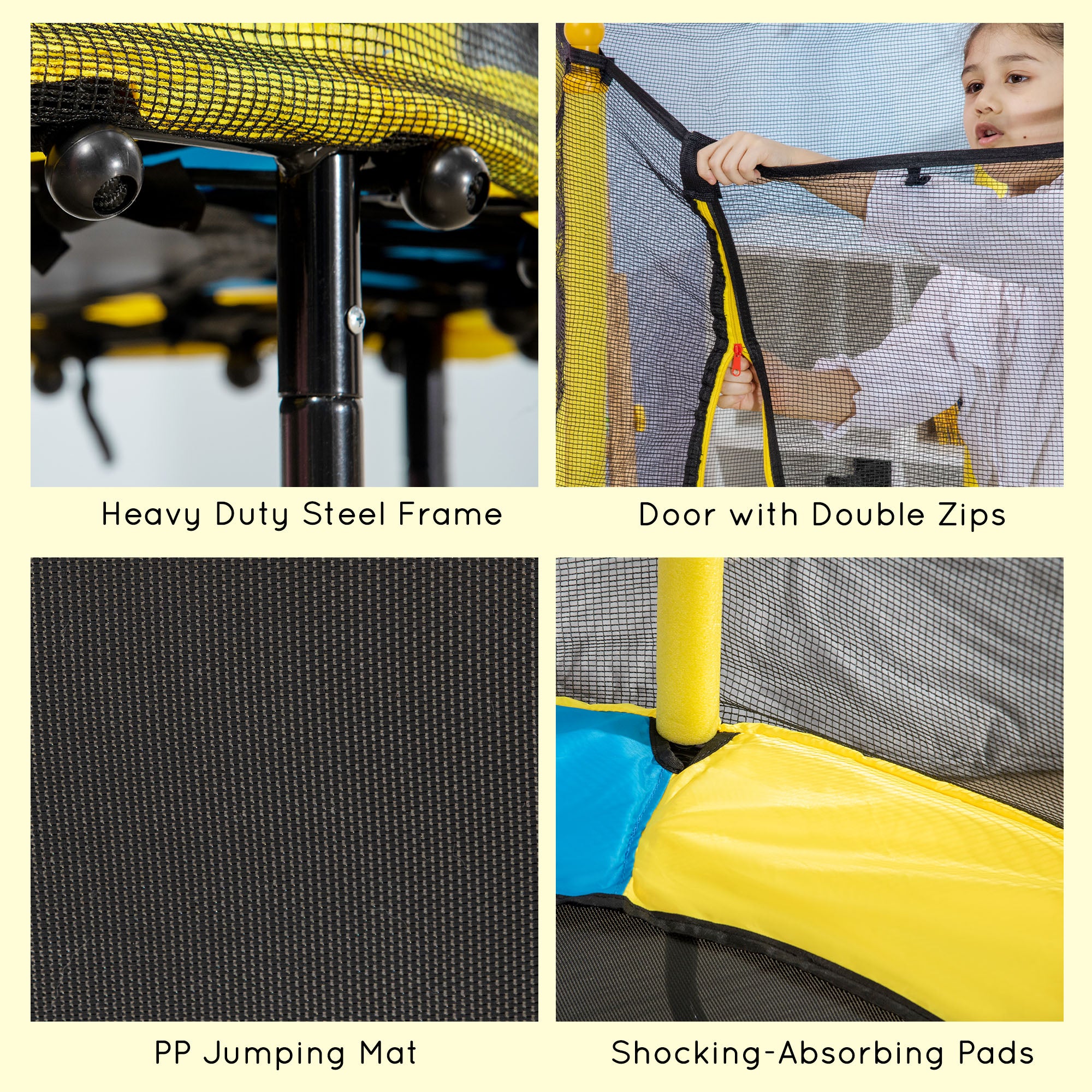HOMCOM 4.6FT / 55 Inch Kids Trampoline with Enclosure Safety Net Pads Indoor Trampolines for Child 1-10 Years Old, Yellow
