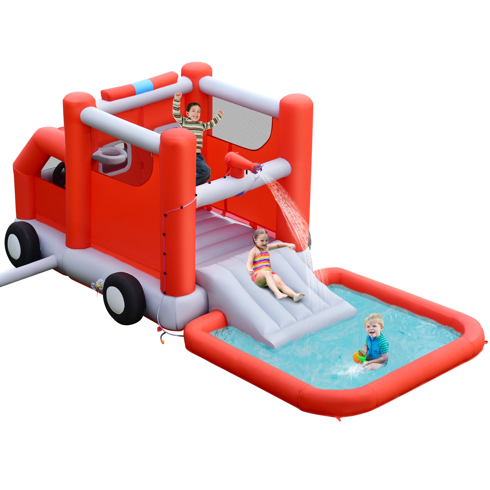 Firefighting-Themed Inflatable Water Park with Slide