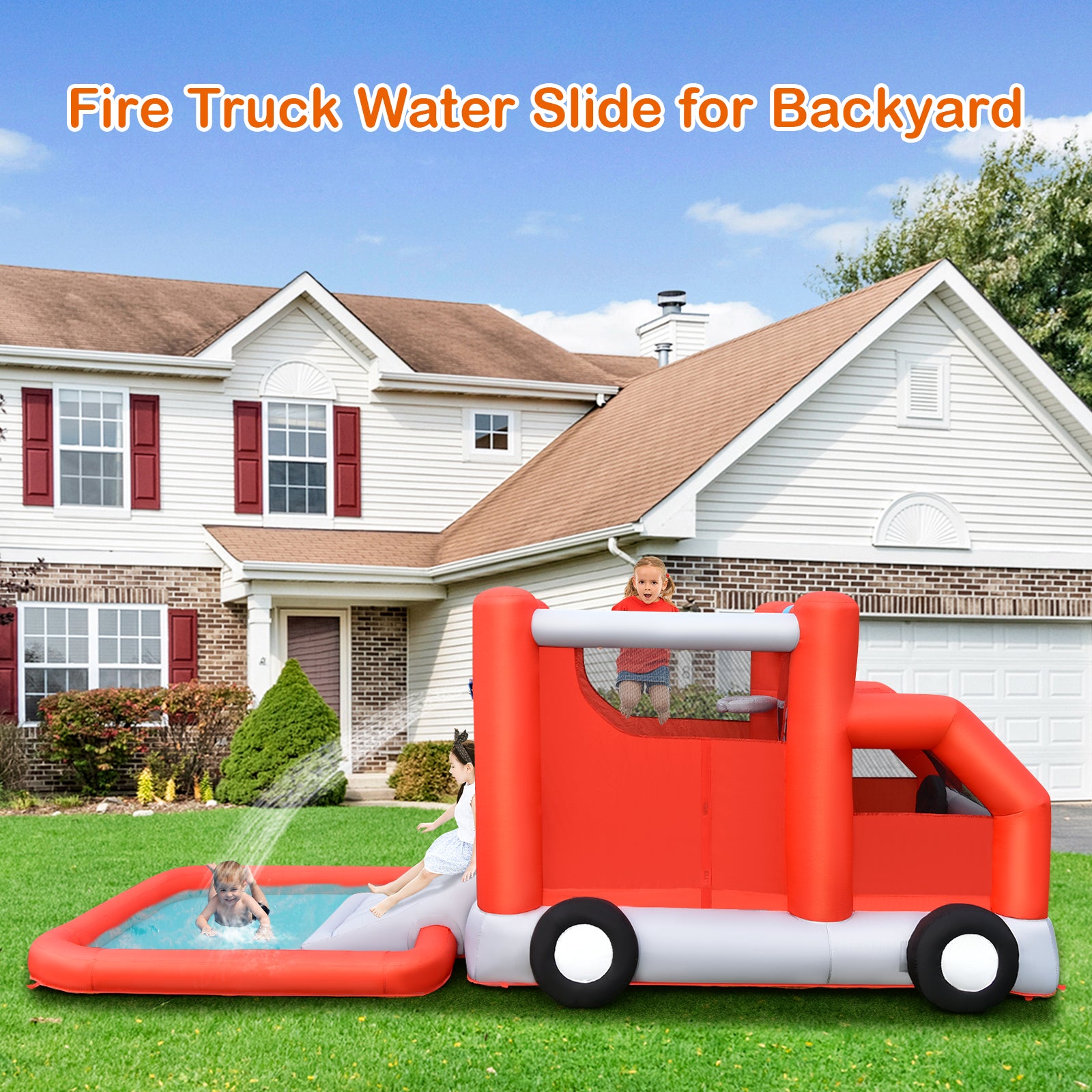 Firefighting-Themed Inflatable Water Park with Slide