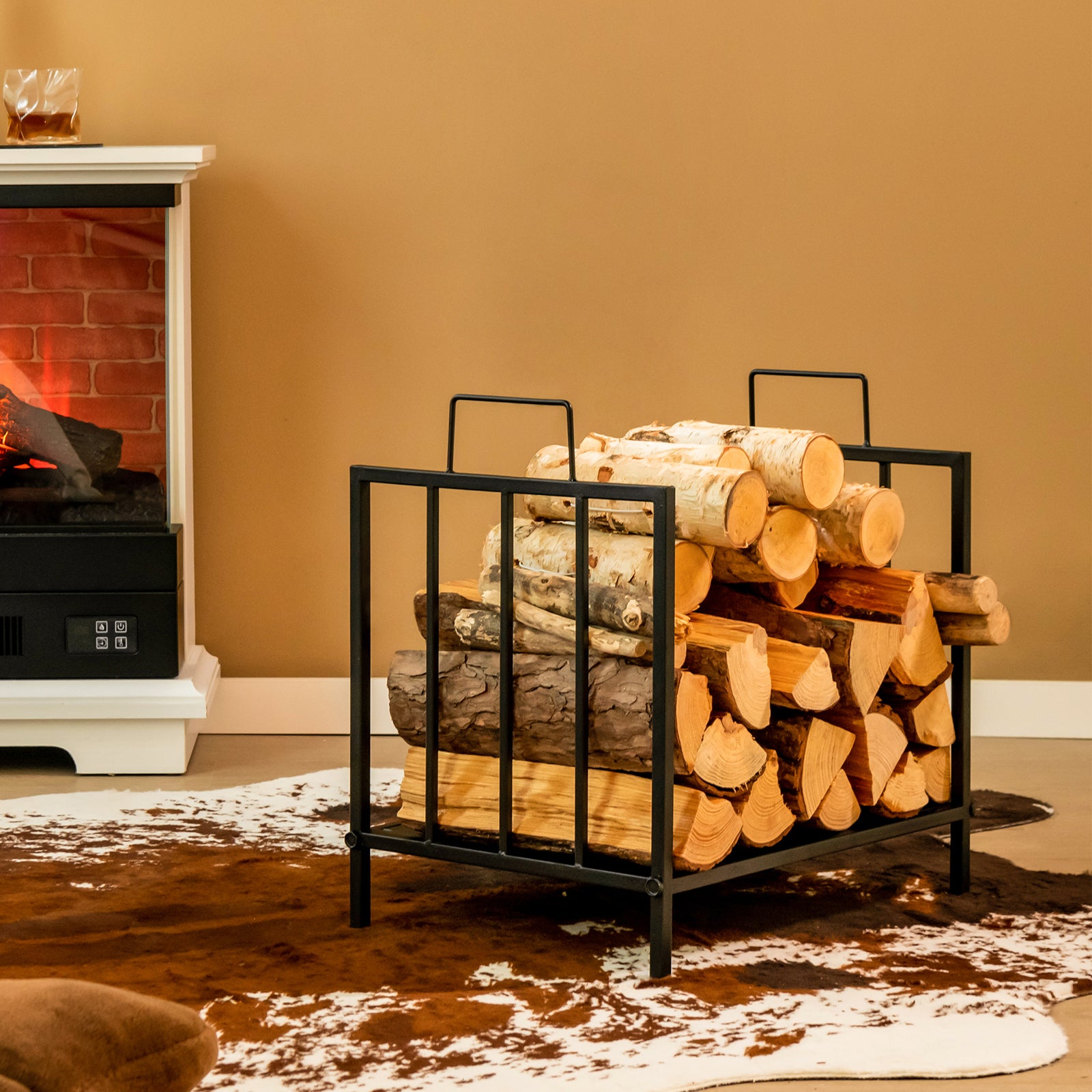 Firewood Log Rack with Convenient Handle and Raised Feet for Fireplace, Stove