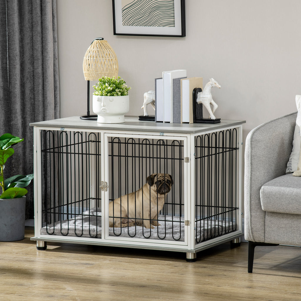 PawHut Dog Crate Furniture Side End Table with Soft Washable Cushion, Indoor Dog Kennel with Lockable Door, for Small and Medium Dogs