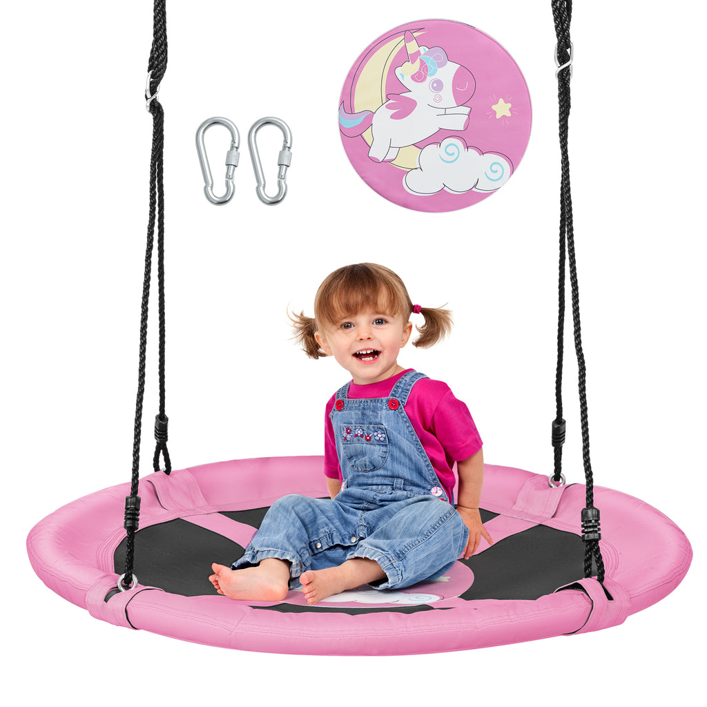 100cm Round Saucer Tree Swing with Adjustable Ropes-Pink