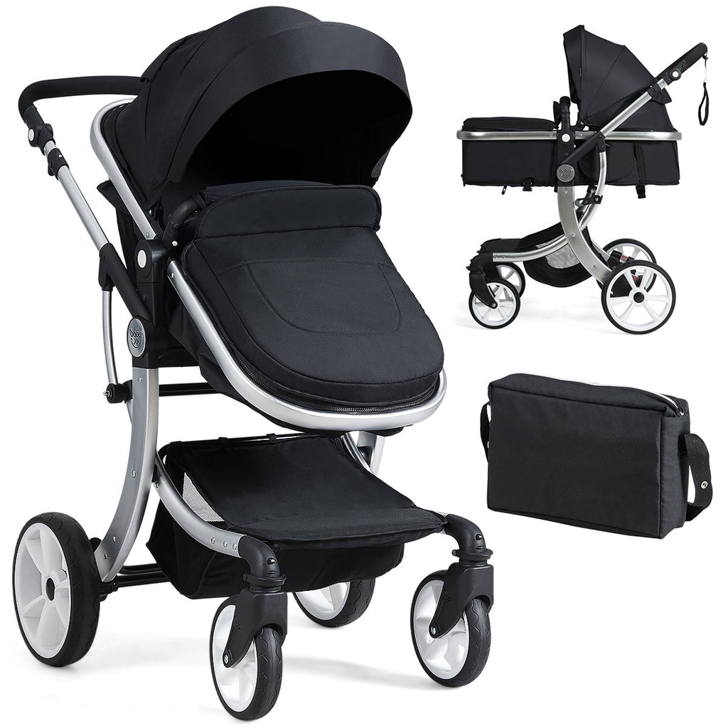 2 in 1 Foldable Baby Stroller with Rain Cover and Mosquito Net-Black