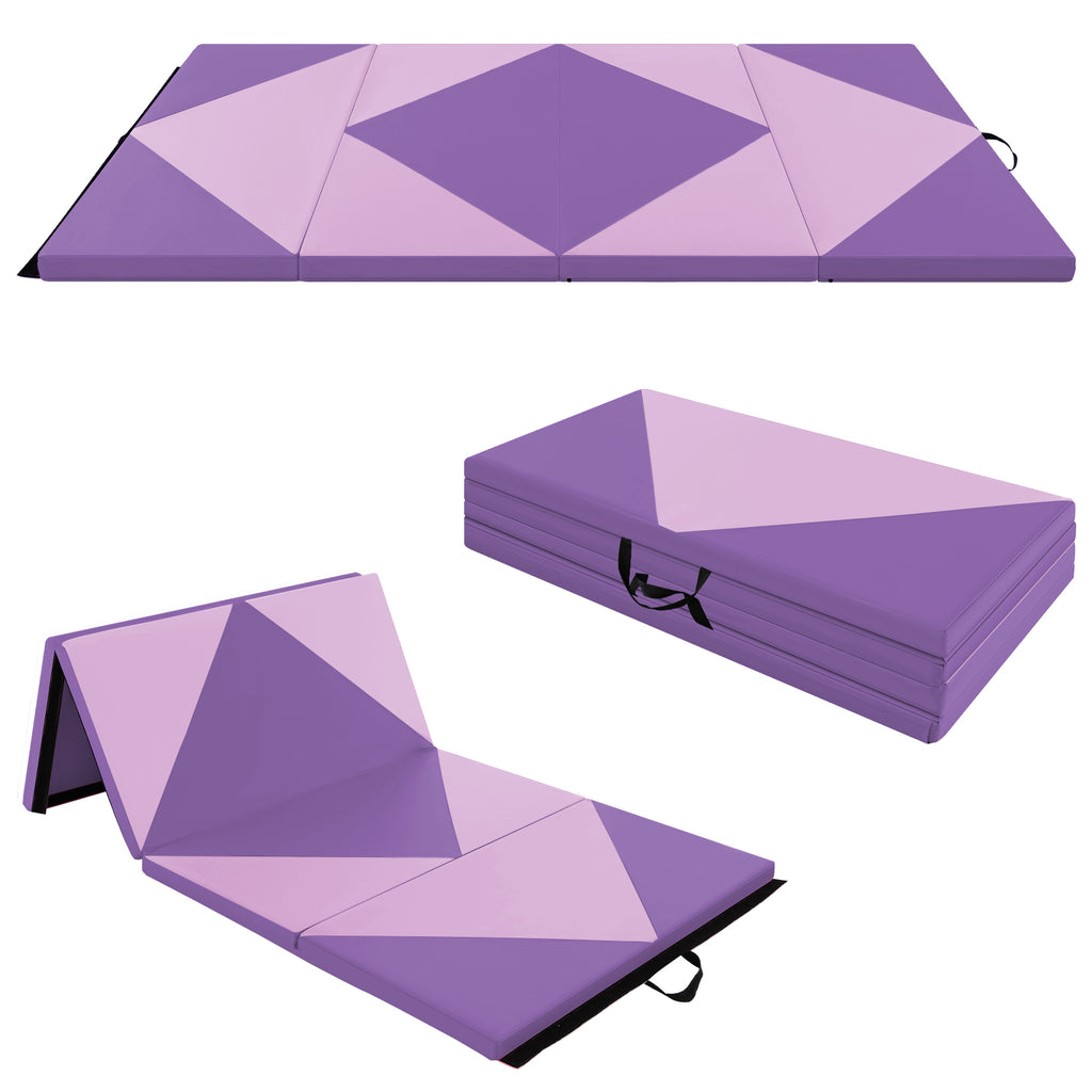 240cm PU Leather Folding Gymnastics Mat-Pink & Purple