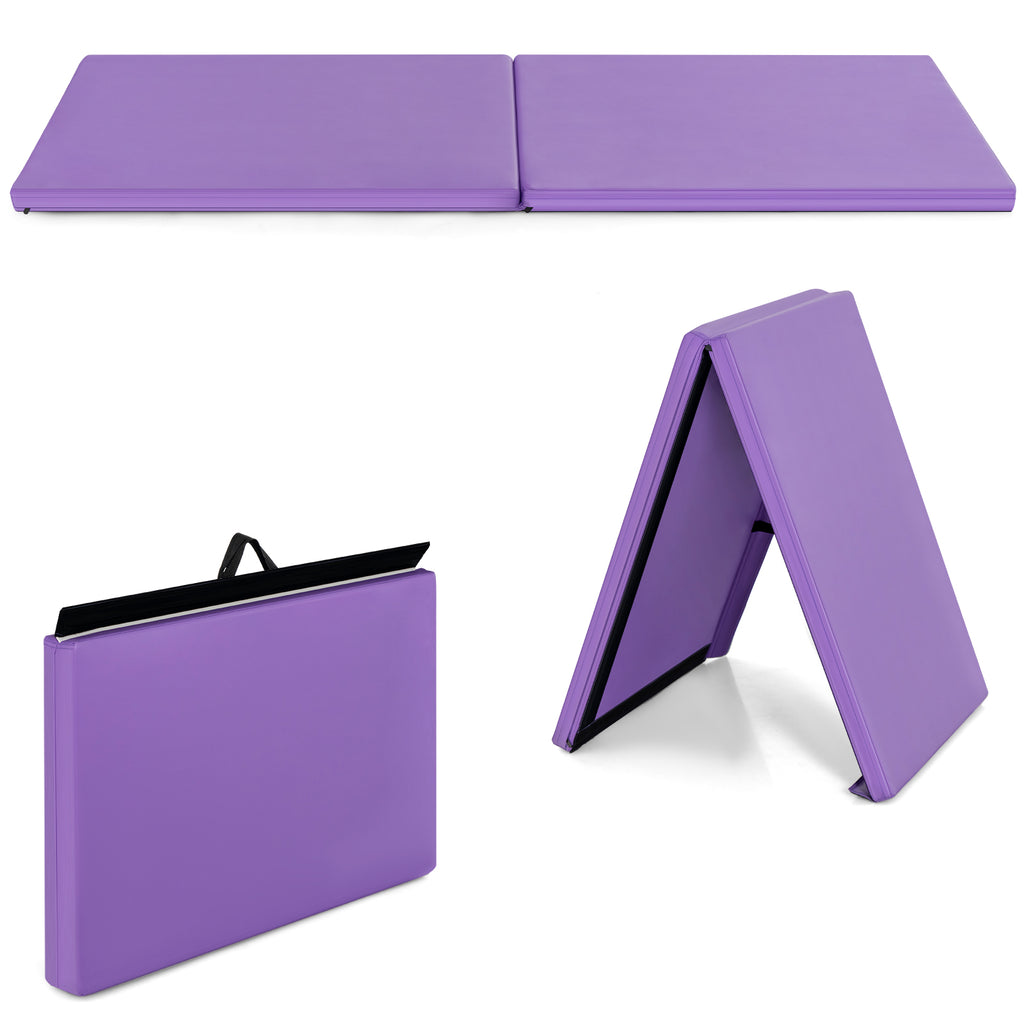 Folding Gymnastics Mat with Carrying Handles and Loop Fastener-Purple