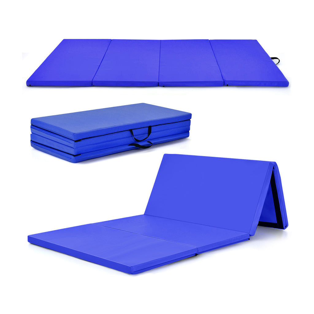 Folding Gymnastics Mat with Carry Handles Hook and Loop Fasteners-Navy Blue